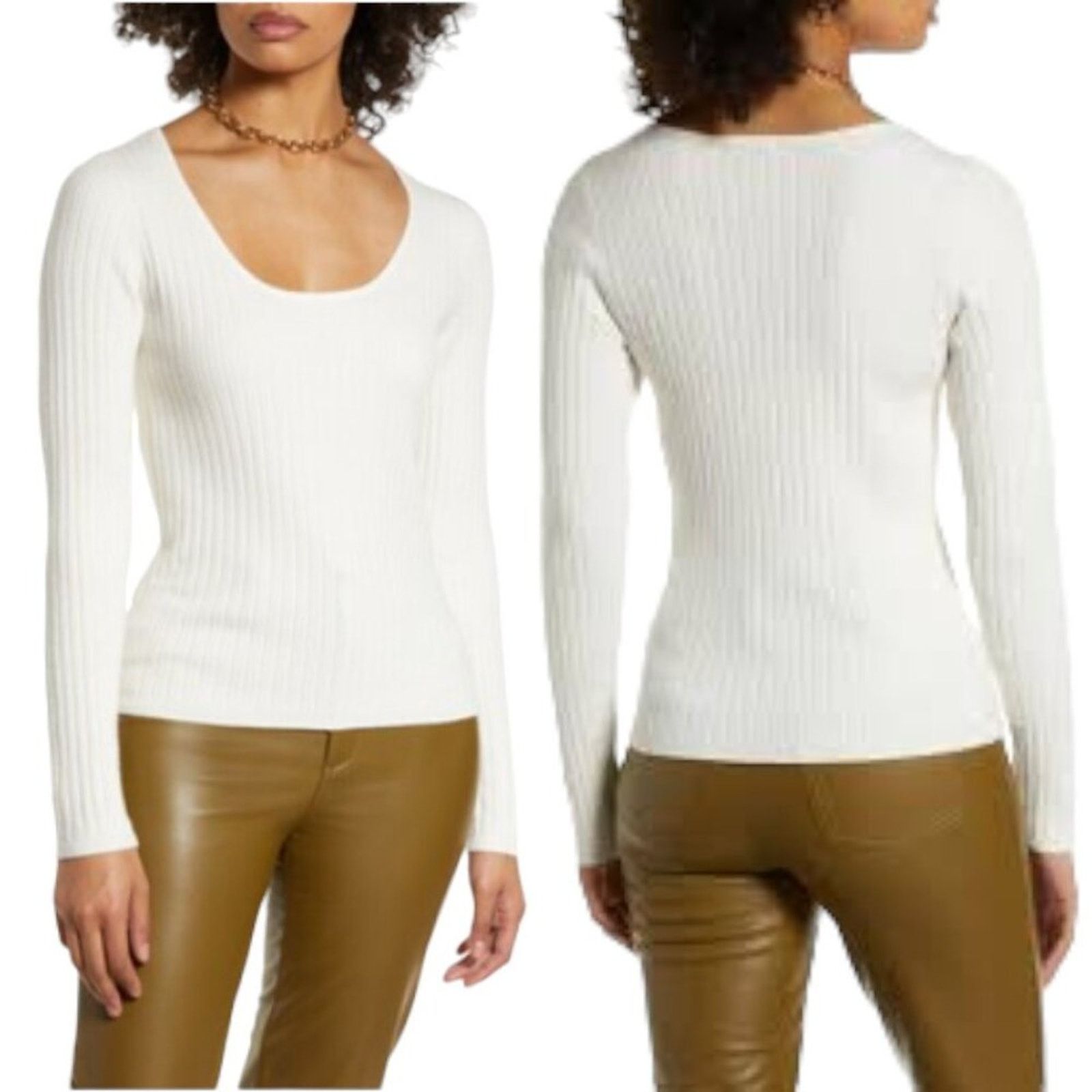 Other Halogen Ribbed Scoop Neck Sweater Ivory Medium NWT $79 MSRP Size M / US 6-8 / IT 42-44 - 1 Thumbnail