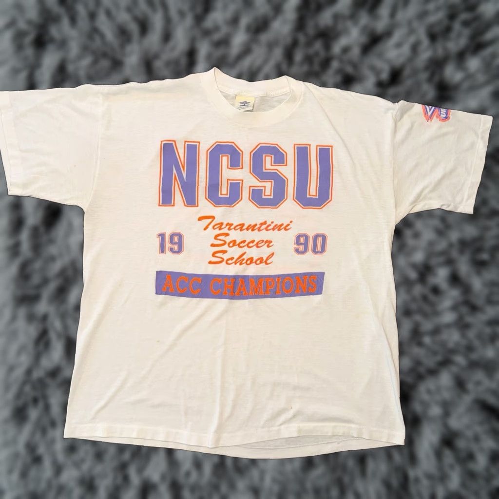 Umbro VINTAGE NC State University T Shirt XL 1990 ACC Soccer Champions Tarantini NCSU Umbro Crew Neck Short Sleeve White Cotton Size US XL / EU 56 / 4 - 1 Thumbnail