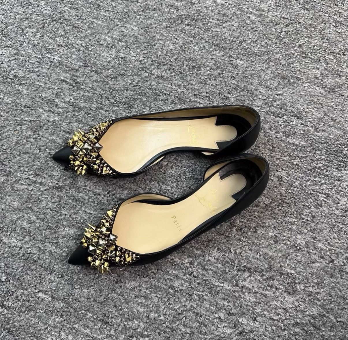 Christian Louboutin Christian Louboutin / Black Studded Pointed Toe Flats K12 Size US 6 / IT 36 - 2 Thumbnail