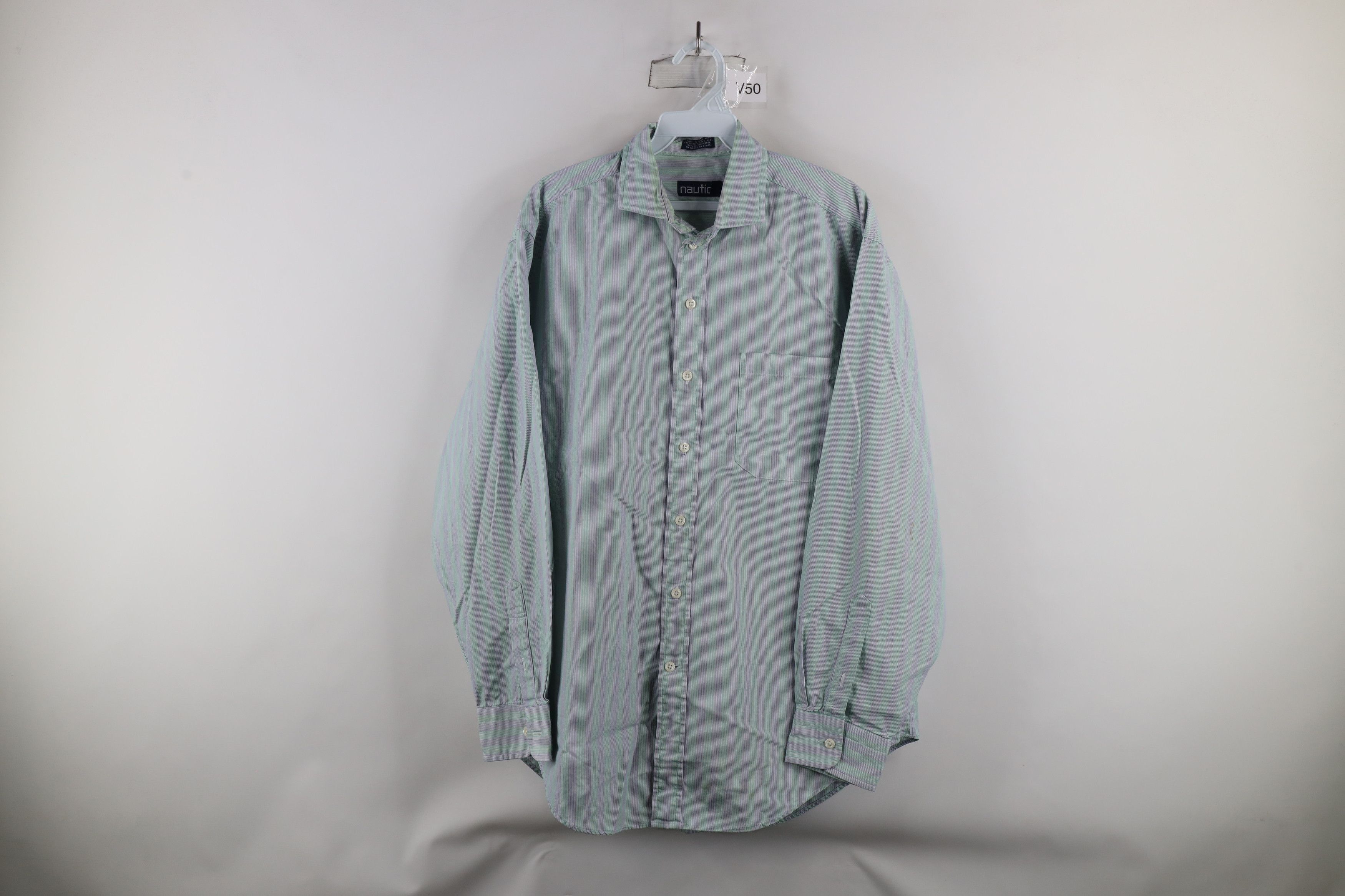 Nautica × Vintage Vintage 90s Nautica Pinstriped Collared Button Shirt Cotton Size US M / EU 48-50 / 2 - 1 Thumbnail