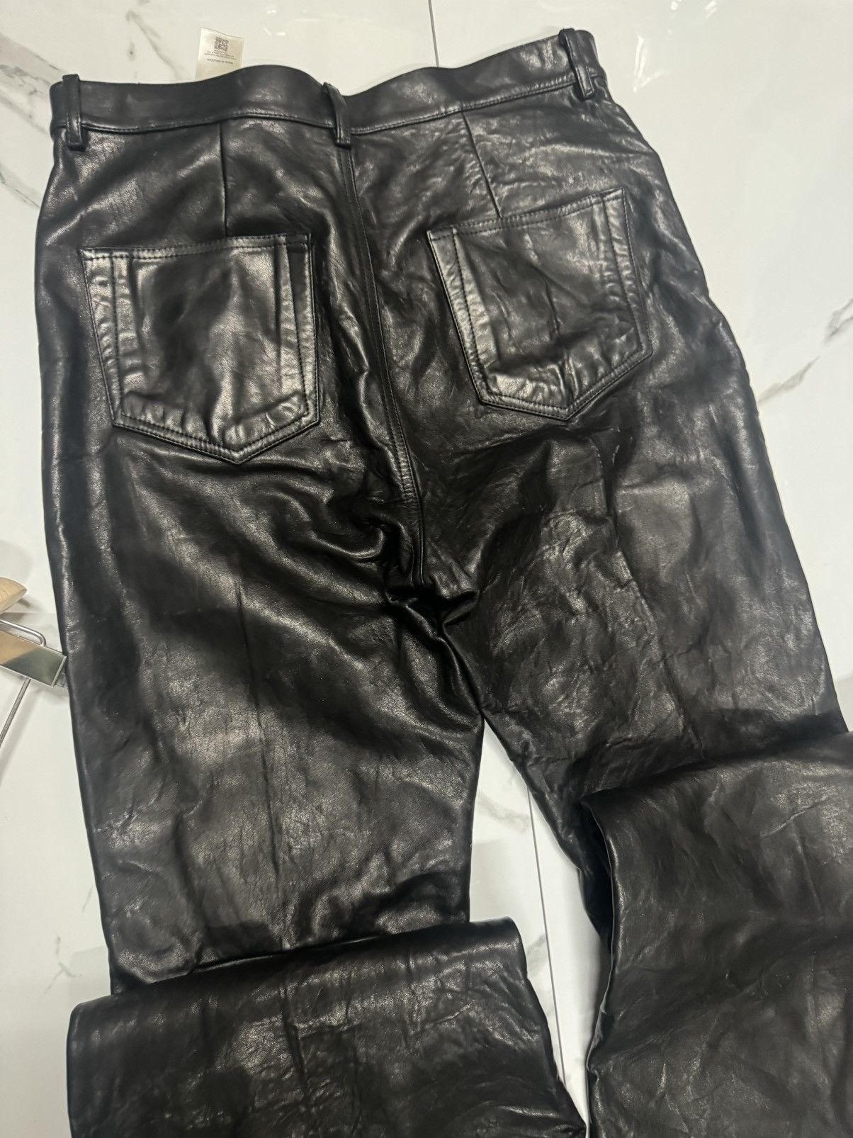 Rick Owens RICK OWENS Black Porterville Bolan Leather Trousers Pants Size US 31 - 16 Thumbnail