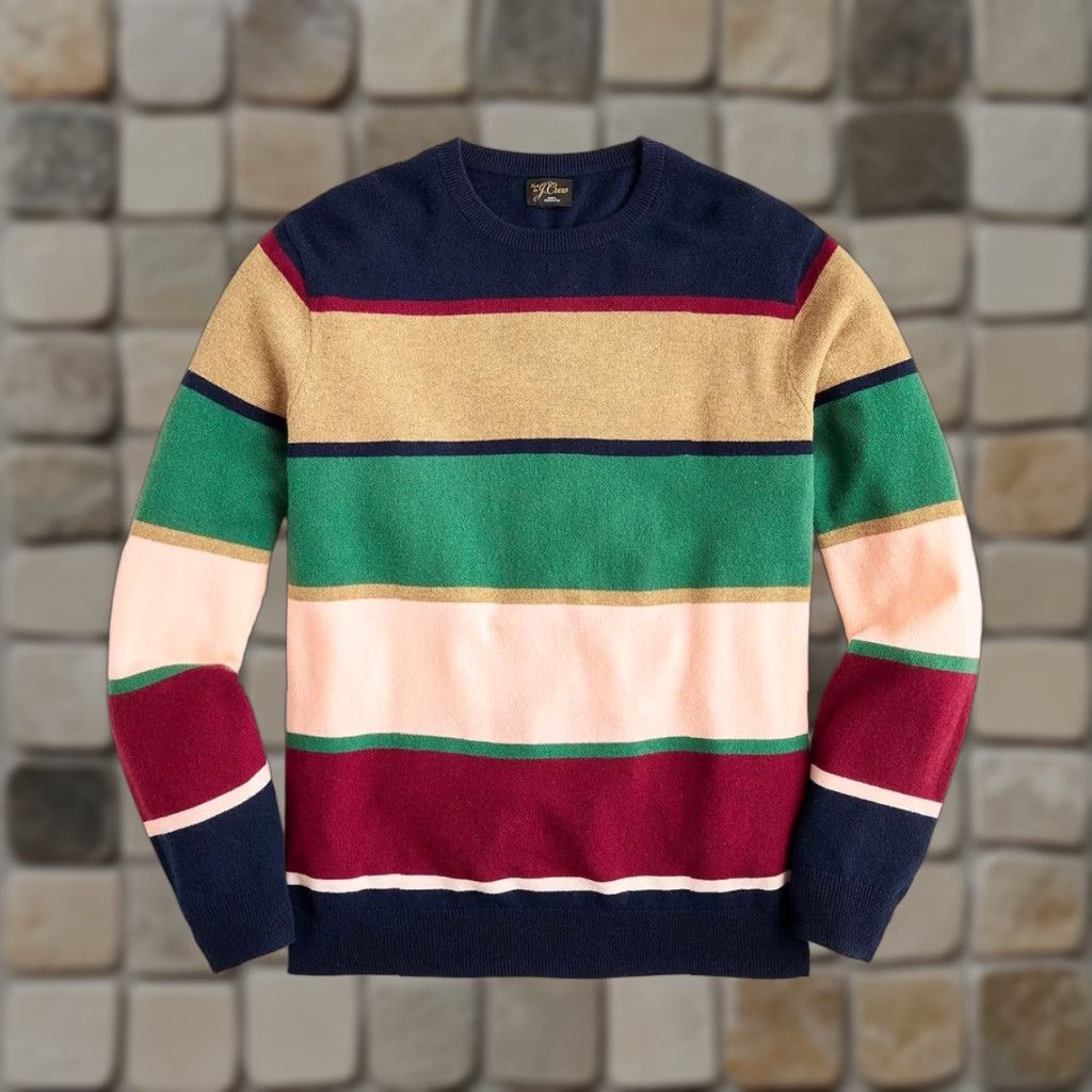 J.Crew J.CREW 100% Cashmere Sweater Mens XL Crewneck Pullover Striped Knit Rugby BI838 Size US XL / EU 56 / 4 - 1 Thumbnail