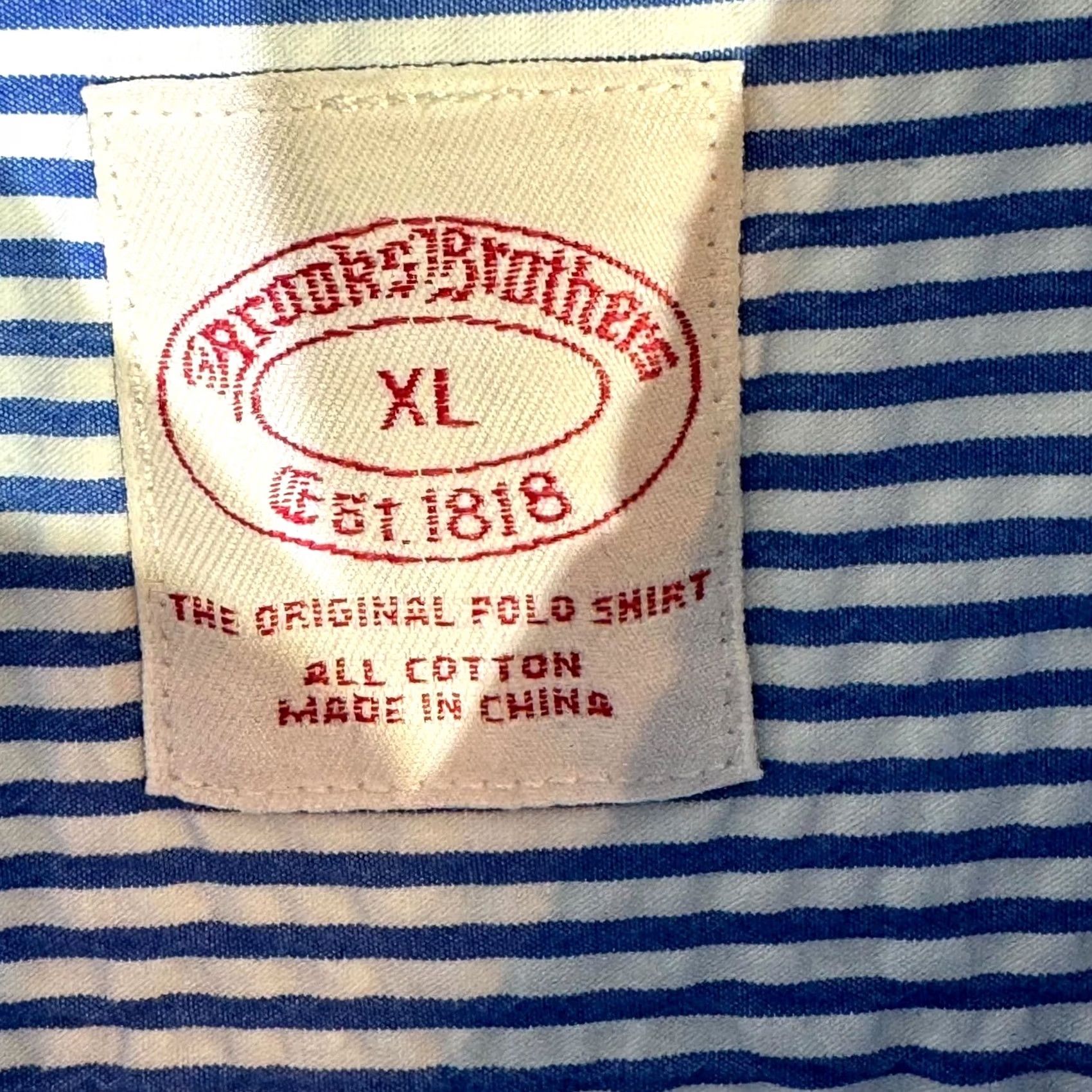 Brooks Brothers Brooks Brothers 1818 Dress Shirt Mens XL Blue White Stripe Cotton Button Down Size 46R - 7 Thumbnail