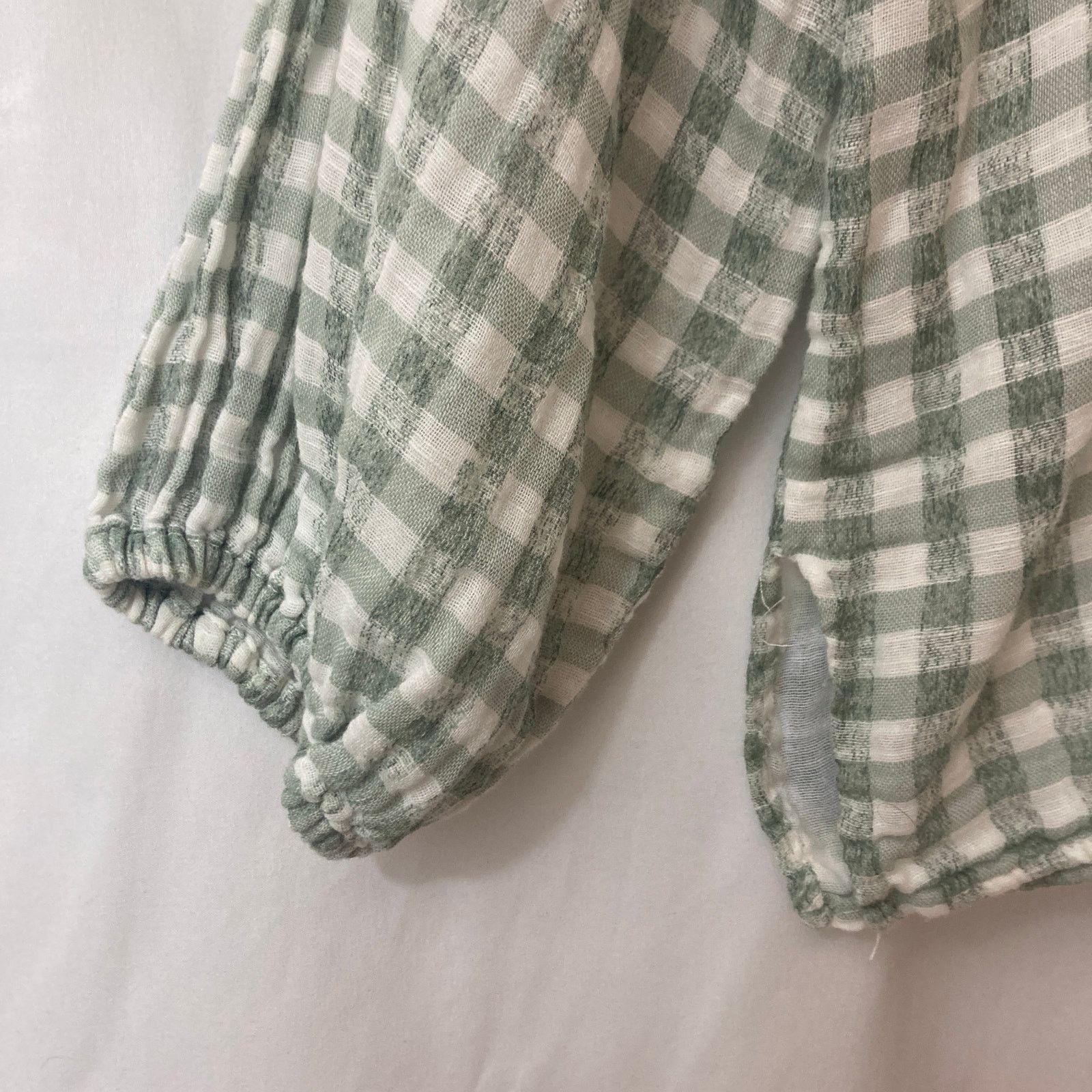 Zara Zara Green White Gingham Plaid Front Key Hole Tie Blouse Top Size S / US 4 / IT 40 - 2 Thumbnail
