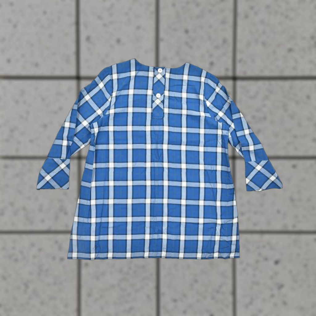 J. Jill J. Jill Blouse Women's Size M Blue Plaid Tencel Lyocell 3/4 Bell Sleeve Button Back Tunic Dress"} Size M / US 6-8 / IT 42-44 - 1 Thumbnail