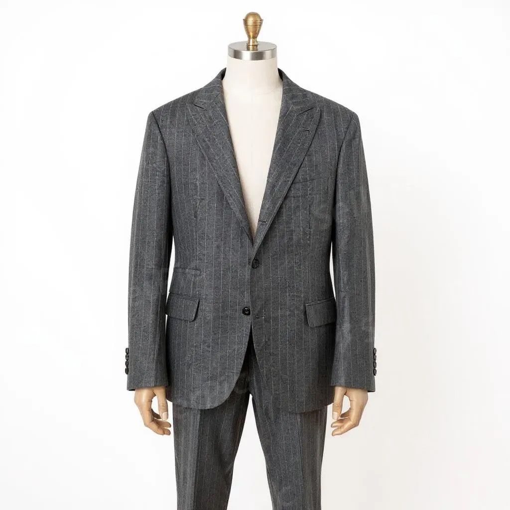 Brunello Cucinelli Brunello Cucinelli Grey Pinstripe Wool/Silk (EU 54 / US 44R) Size 44R - 2 Thumbnail