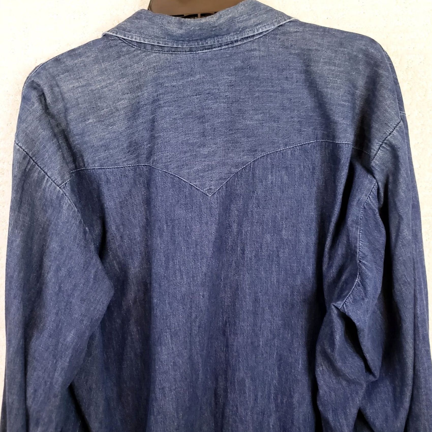 Denime Blue Denim Pearl Snap Shirt L Long Sleeve Pocket Work Casual Farm Cowboy Men's Size US L / EU 52-54 / 3 - 5 Thumbnail