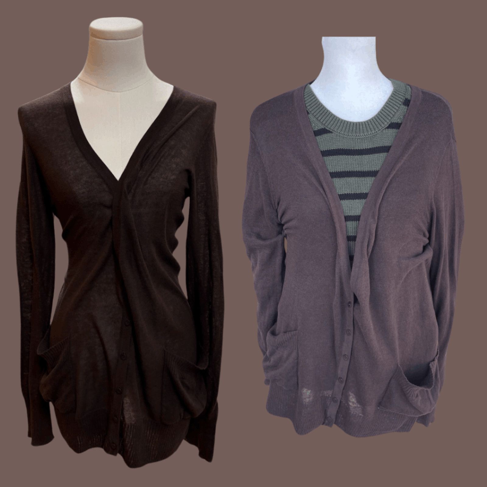 Vintage VTG Cardigan | Hinge Brown Cotton | Y2K Fairy Grunge Size L / US 10 / IT 46 - 1 Thumbnail