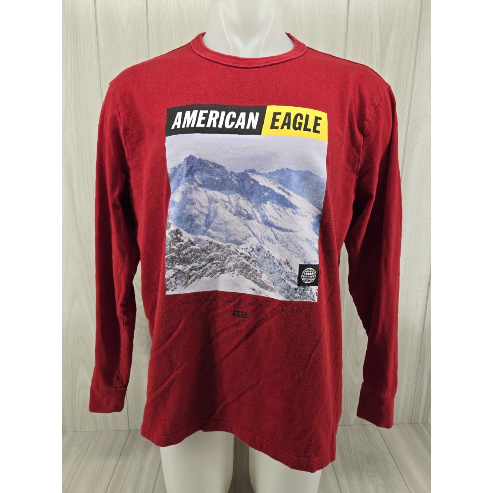 American Eagle Outfitters American Eagle Mens T Shirt XL Red Mountain Graphic Long Sleeve Crew Neck Shirt Size US XL / EU 56 / 4 - 2 Thumbnail