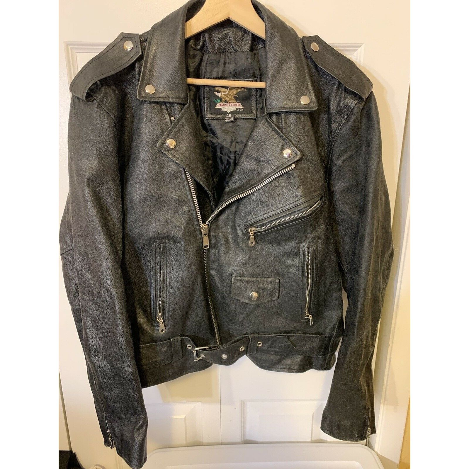 Other Jamin Leather Motorcycle Black Jacket Sz 46 w/Belt HEAVY Bik Size US XL / EU 56 / 4 - 6 Thumbnail