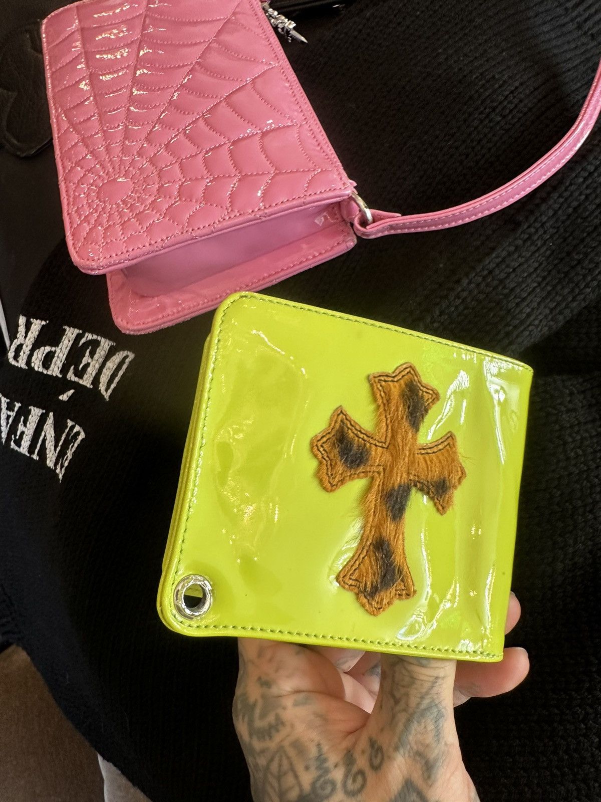Chrome Hearts CHROME HEARTS 1/1 LIME GREEN CHEETAH LEOPARD CROSS WALLET Size ONE SIZE - 2 Thumbnail