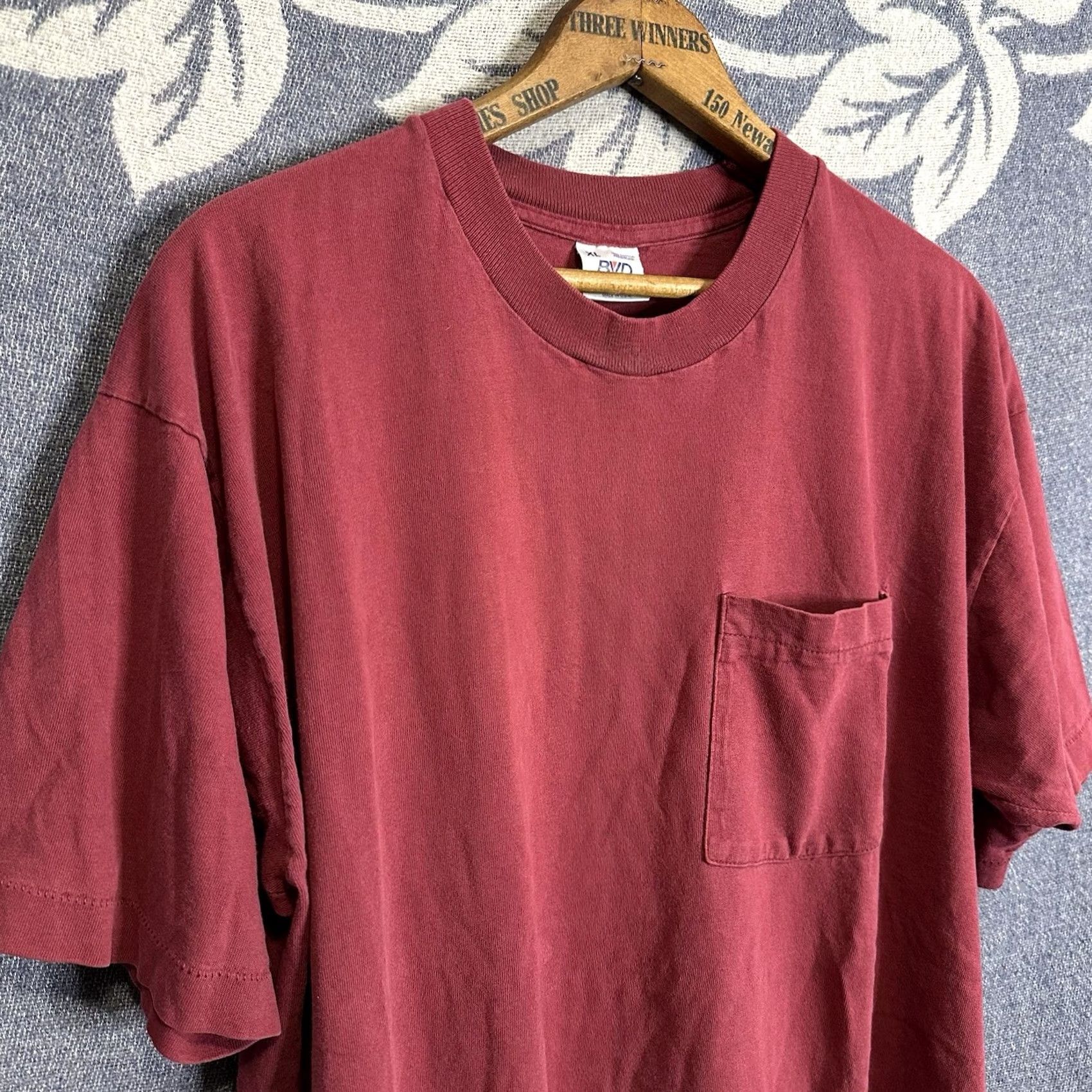 Vintage VINTAGE BVD T-Shirt Red Cotton Pocket Single Stitch Made in USA XL 90s Distressed Mens Size US XL / EU 56 / 4 - 2 Thumbnail