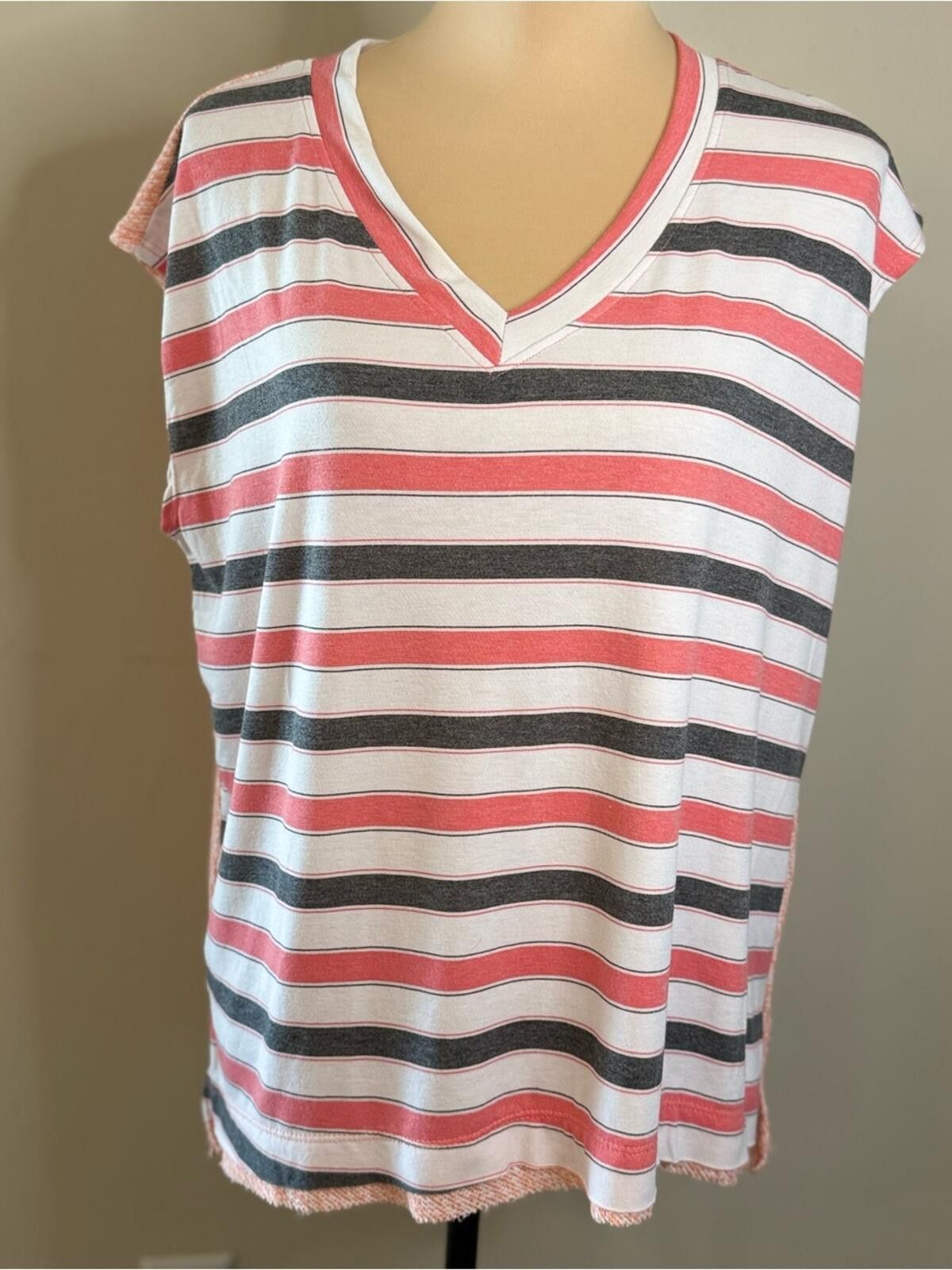Other Ces Femme top pink gray stripes cap sleeves mixed media SM Size S / US 4 / IT 40 - 1 Thumbnail