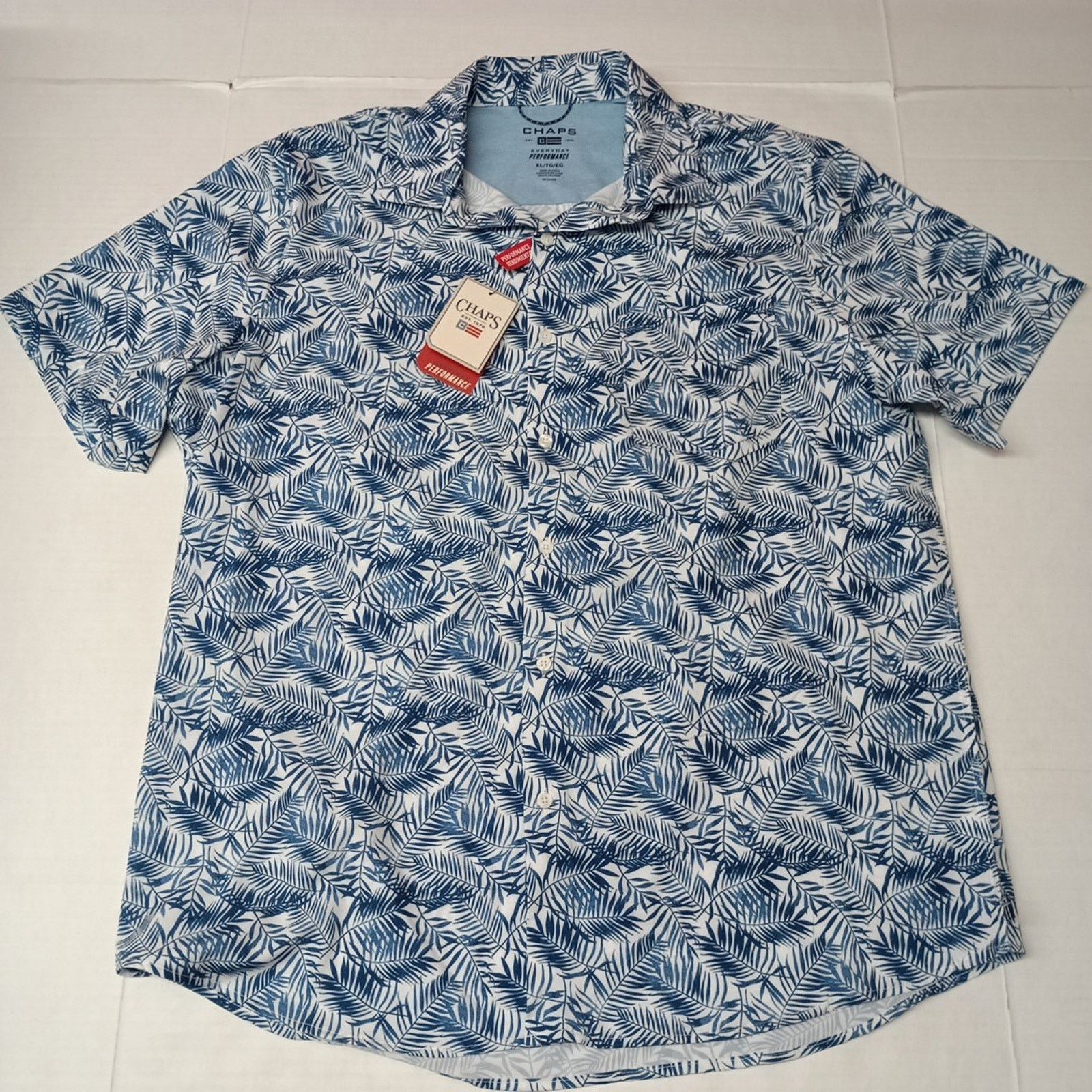 Chaps Chaps Woven Shirt Men's Size XL Blue Floral Stretch UPF 50 Size US XL / EU 56 / 4 - 1 Thumbnail