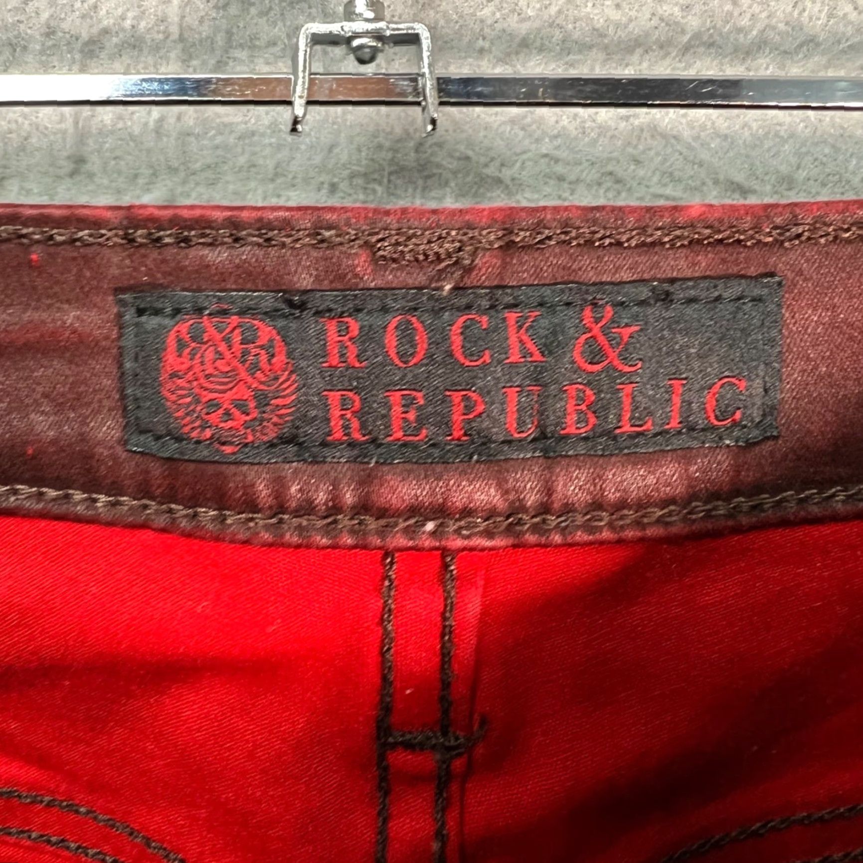 Vintage VINTAGE Rock & Republic Womens Jeans Slim 8 Burgundy Coated Mid 5-Pocket Denim Red Rock Womens Mens? Size 30" / US 8 / IT 44 - 3 Thumbnail