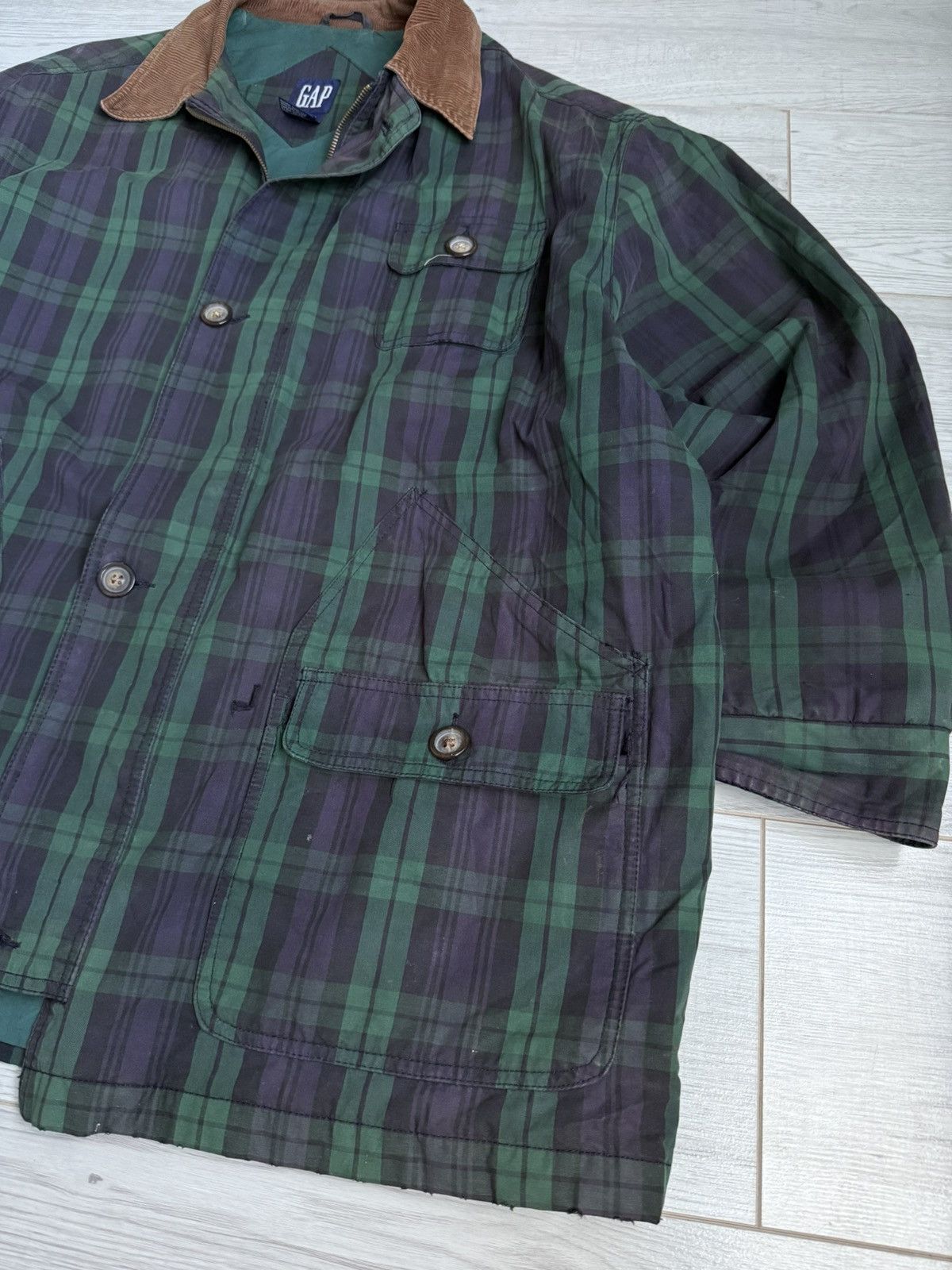 Designer × Gap × Vintage Vintage Gap navy check velvet crew jacket Size US L / EU 52-54 / 3 - 2 Thumbnail