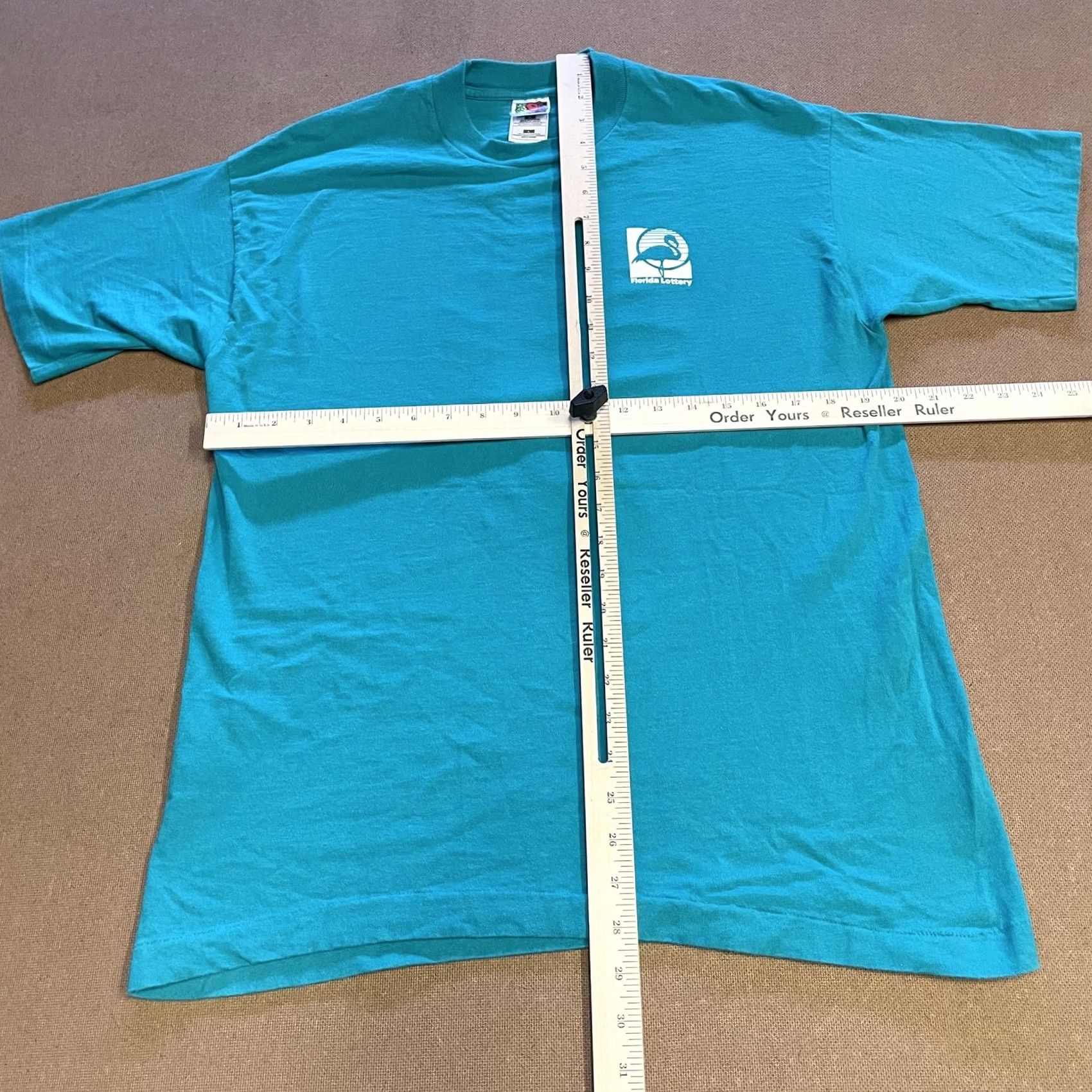 Fruit Of The Loom VINTAGE Florida Lottery Shirt Mens Large Teal Promo 90s Flamingo Graphic Print Crew Neck Short Sleeve Cotton 100% Fruit of the Loom HRG JamaicA Size US L / EU 52-54 / 3 - 4 Thumbnail