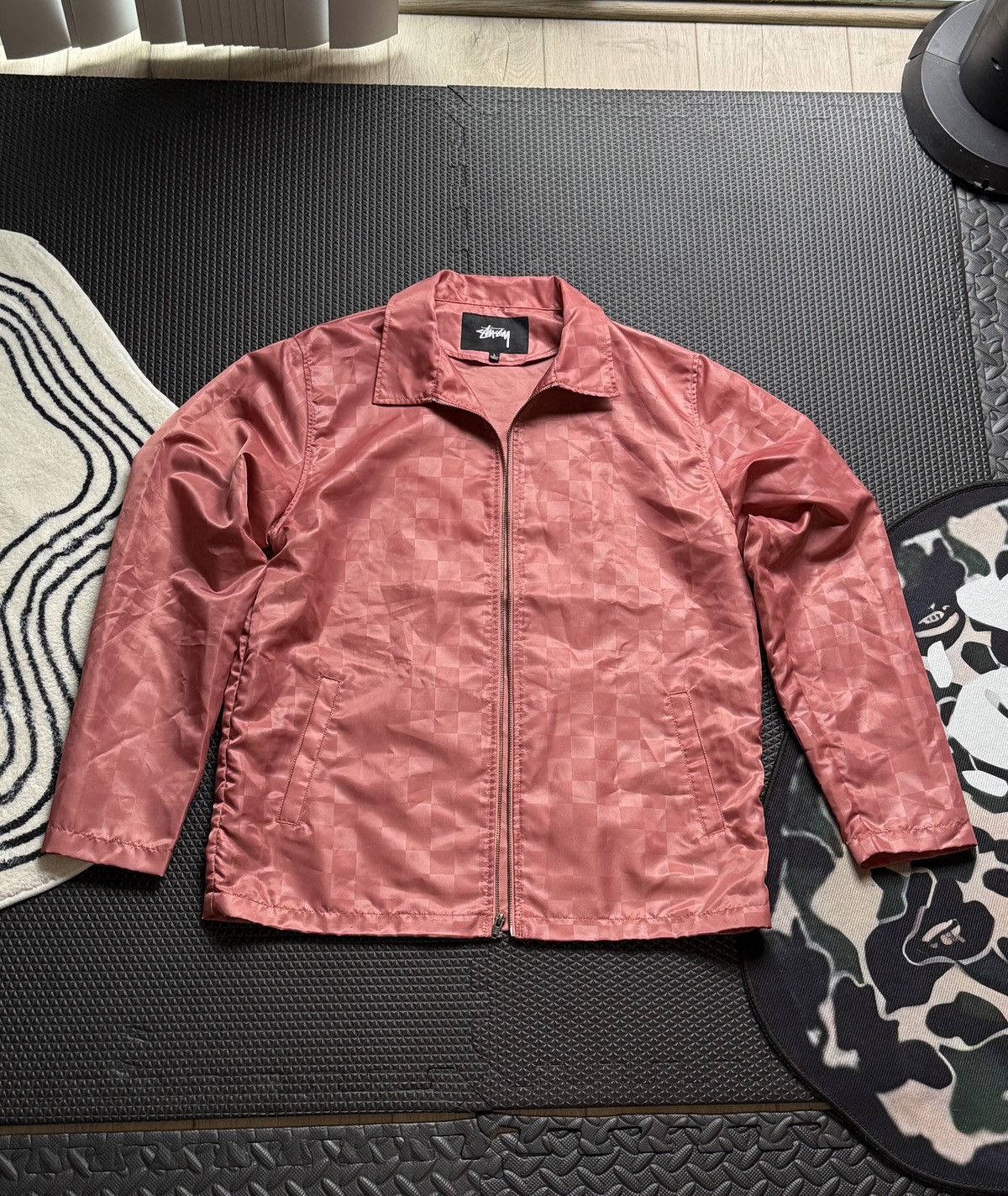 Stüssy International Checker Satin Coach Jacket Coral Pink L