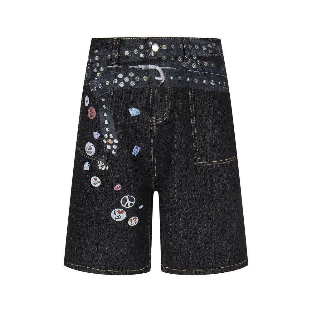 Japanese Brand × Vintage Hip-hop trend punk print rivet denim shorts y2k Size US 32 / EU 48 - 1 Thumbnail
