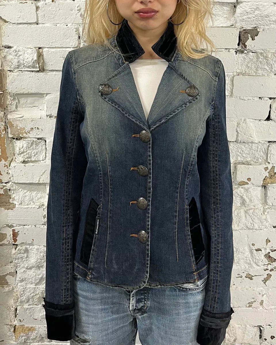 Dolce & Gabbana 2000s Dolce & Gabbana Velvet Denim Blue Blazer Jacket Size M / US 6-8 / IT 42-44 - 2 Thumbnail
