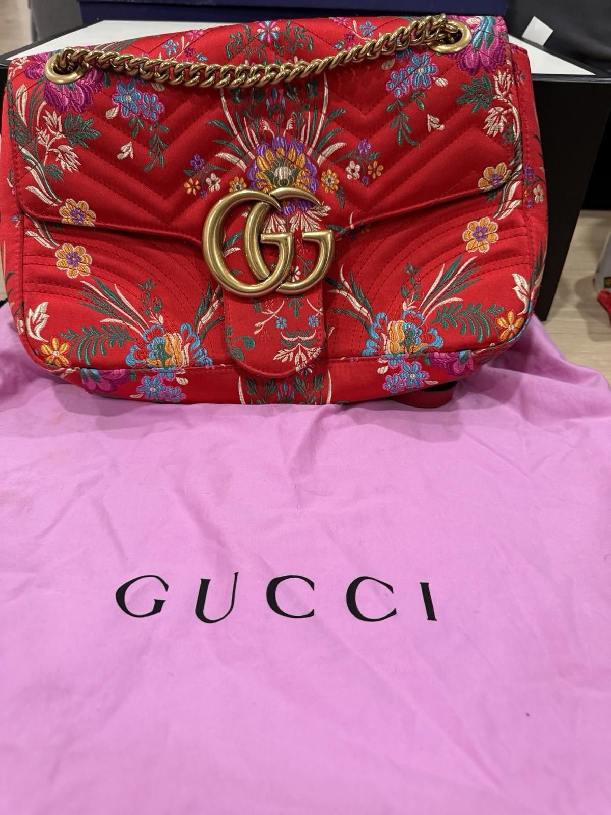 Gucci Gucci GG Marmont Medium Red Matelasse Satin Shoulder Bag Size ONE SIZE - 4 Thumbnail