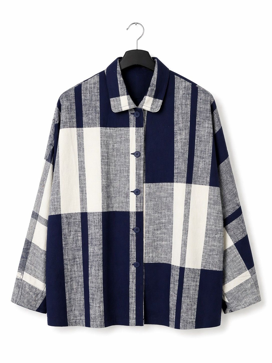 Japanese Brand Japan Soft Co. Ltd Oversized Check Shirt Navy Grey Boxy Size L / US 10 / IT 46 - 1 Thumbnail