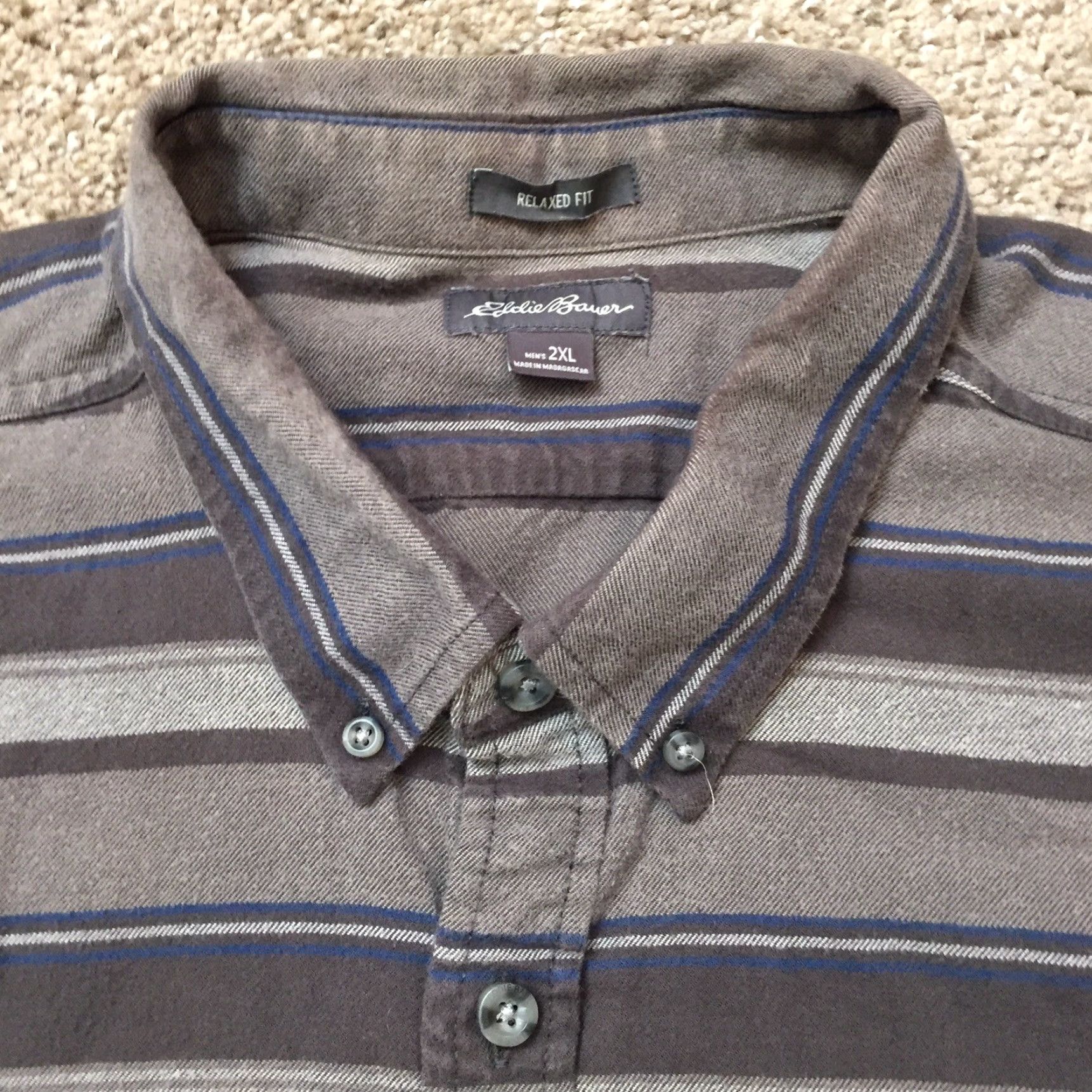 Eddie Bauer Eddie Bauer Mens Shirt 2XL Gray Striped Long Sleeve Button Front Relaxed Fit Size US XXL / EU 58 / 5 - 2 Thumbnail