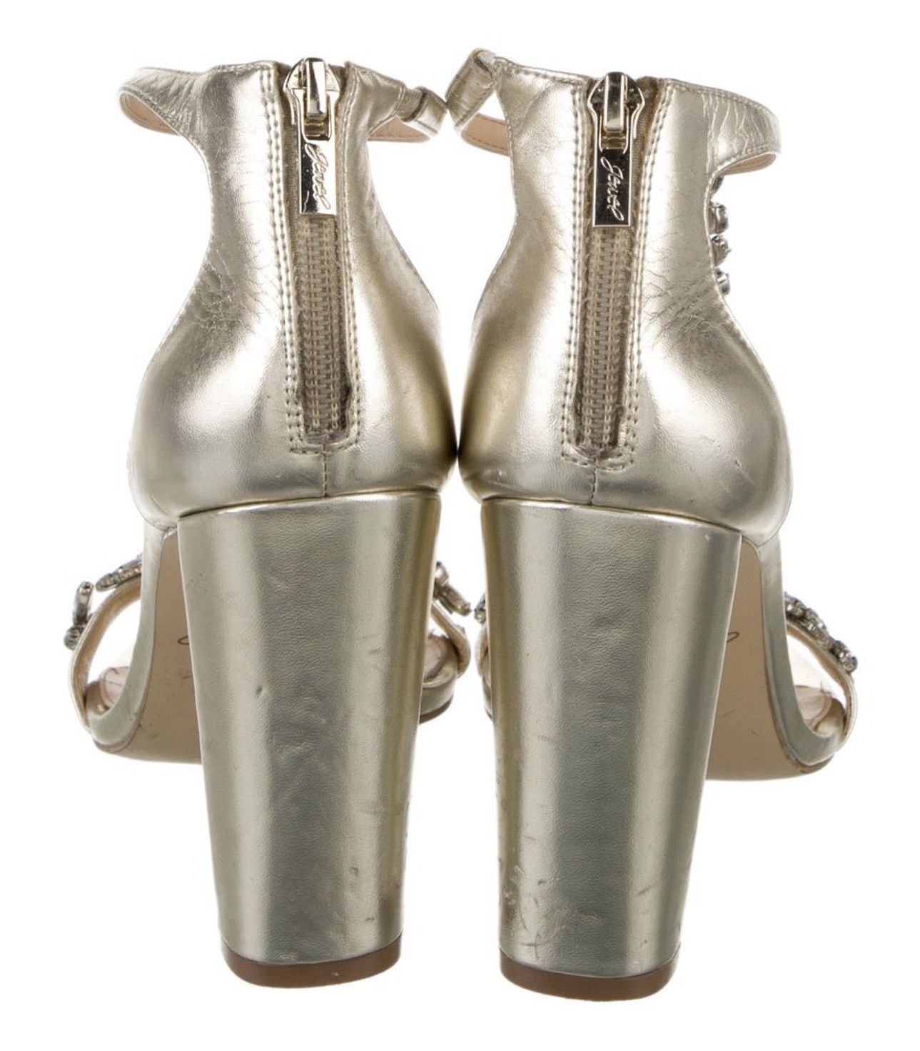 Badgley Mischka Badgley Mischka Gold Rhinestone Strappy Block Heel Size US 8.5 / IT 38.5 - 3 Thumbnail