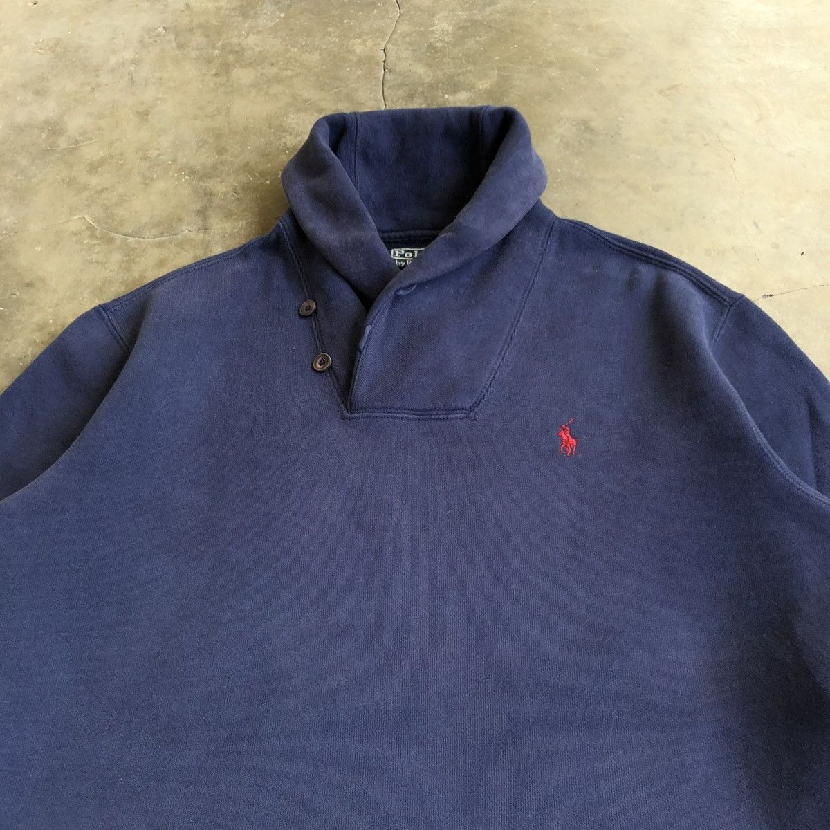 Polo Ralph Lauren Vintage Polo Ralph Lauren Shawl Collar Sweatshirt Navy Size US XL / EU 56 / 4 - 4 Thumbnail