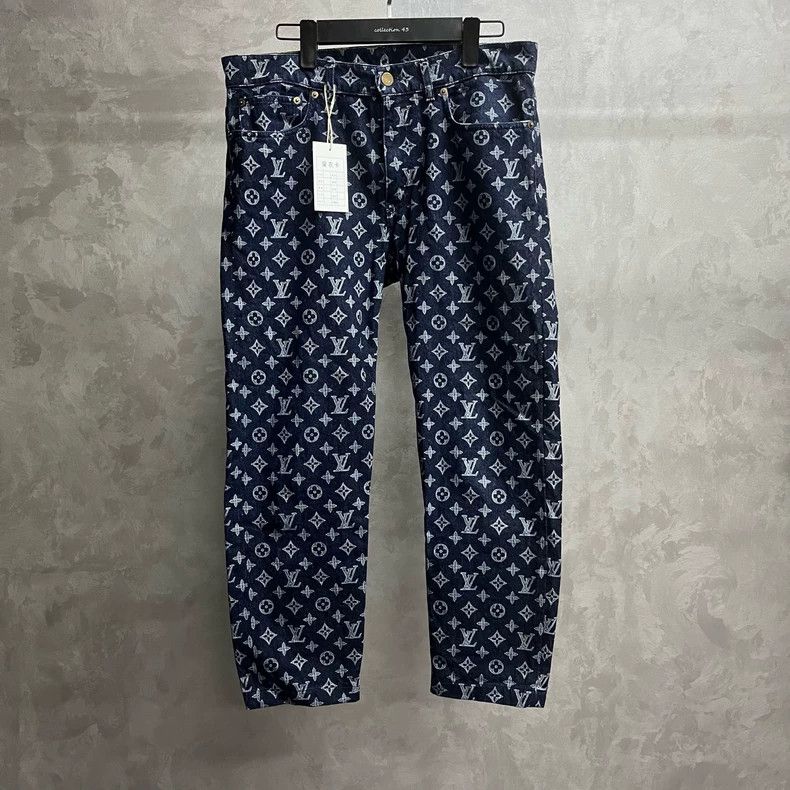 Louis Vuitton Louis Vuitton Blue Straight Leg Print Jeans Size US 31 - 1 Thumbnail