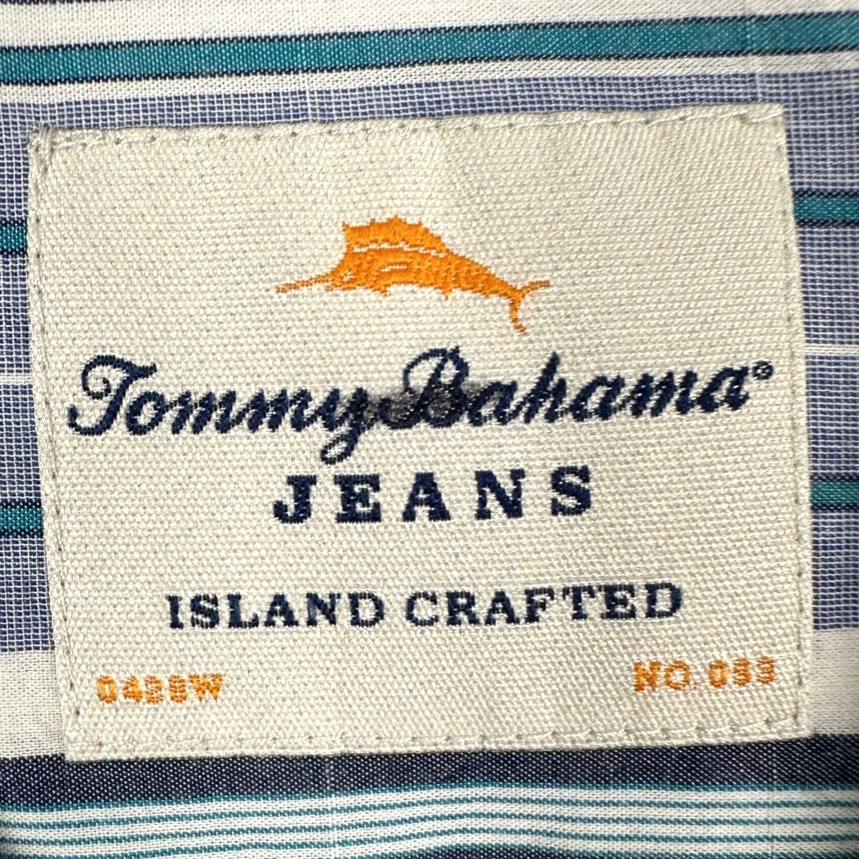 Tommy Bahama VINTAGE can be ignored for accuracy; Tommy Bahama JEANS Striped Shirt Button-Down Long Sleeve Mens Large Blue Cambridge Pocket Stretch EUC Size US L / EU 52-54 / 3 - 4 Thumbnail