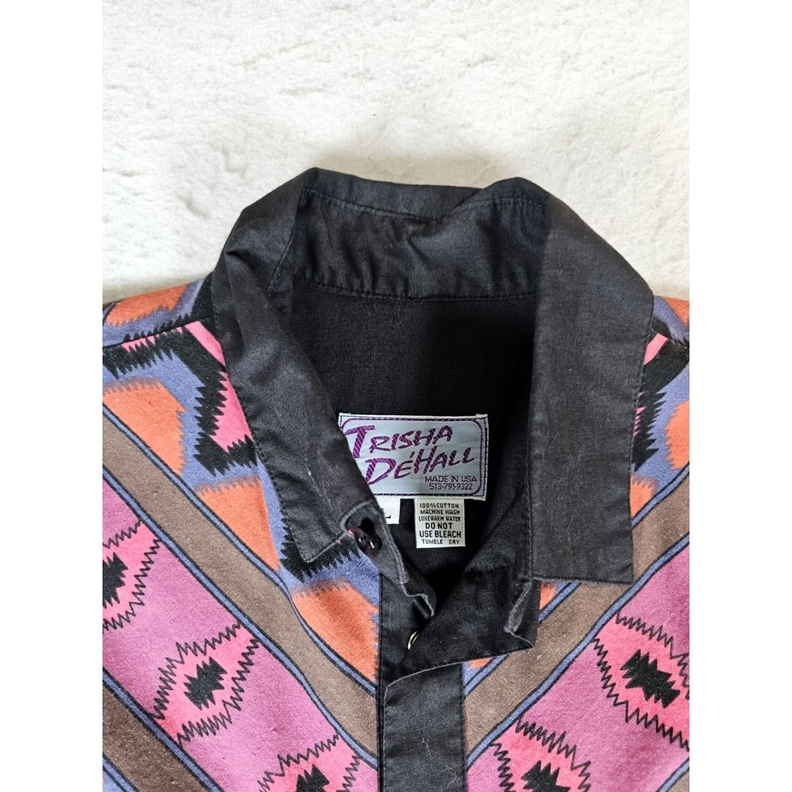 Vintage VINTAGE Trisha DeHall Black & Aztec Pearl Snap Cowboy Western Shirt Lg Mens Size Large Black Rockabilly 1980s Cowboy Western Shirt Size US L / EU 52-54 / 3 - 3 Thumbnail
