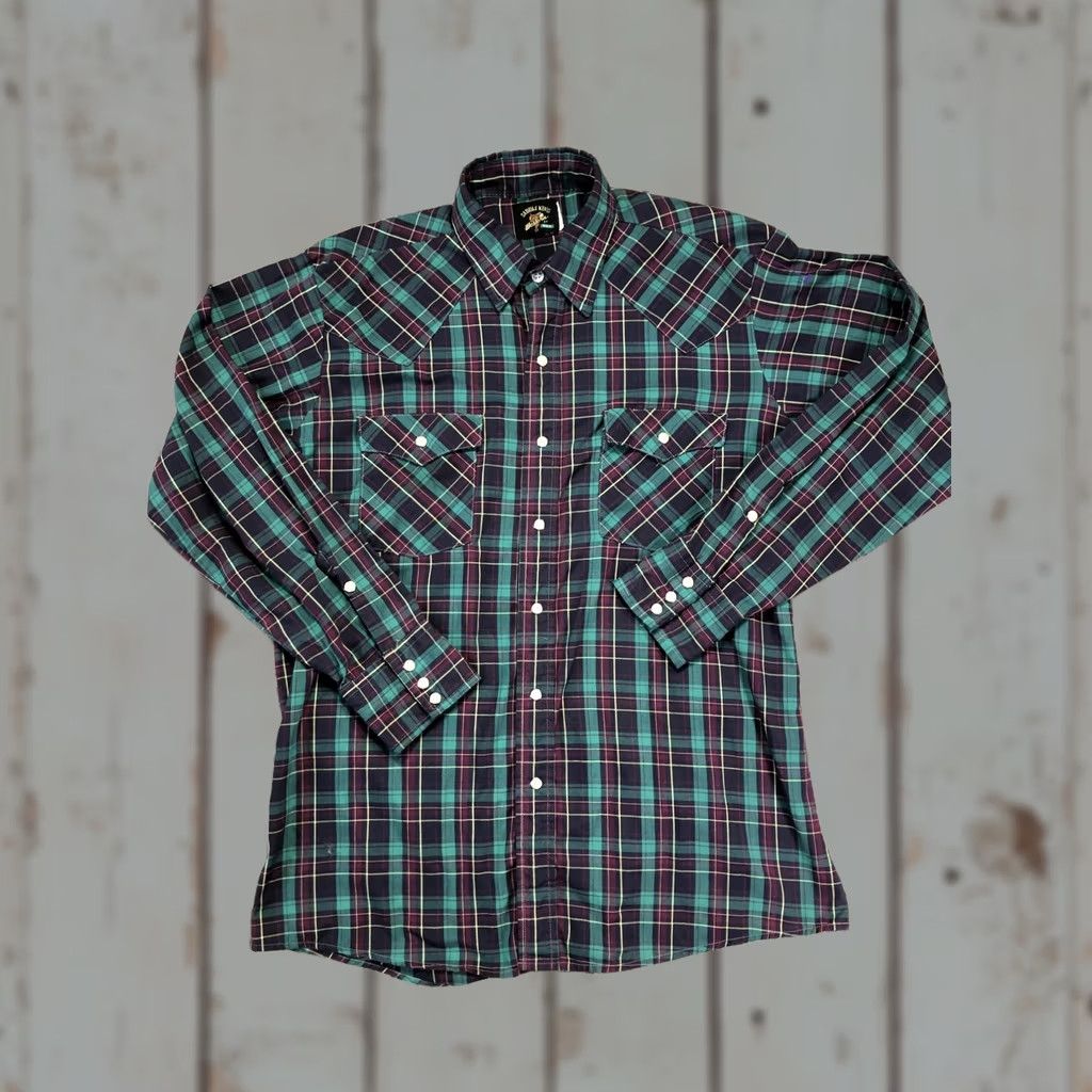 Vintage Saddle King Shirt Mens L Green Plaid Long Sleeve Western Pearl Snap Pockets Size US L / EU 52-54 / 3 - 1 Thumbnail