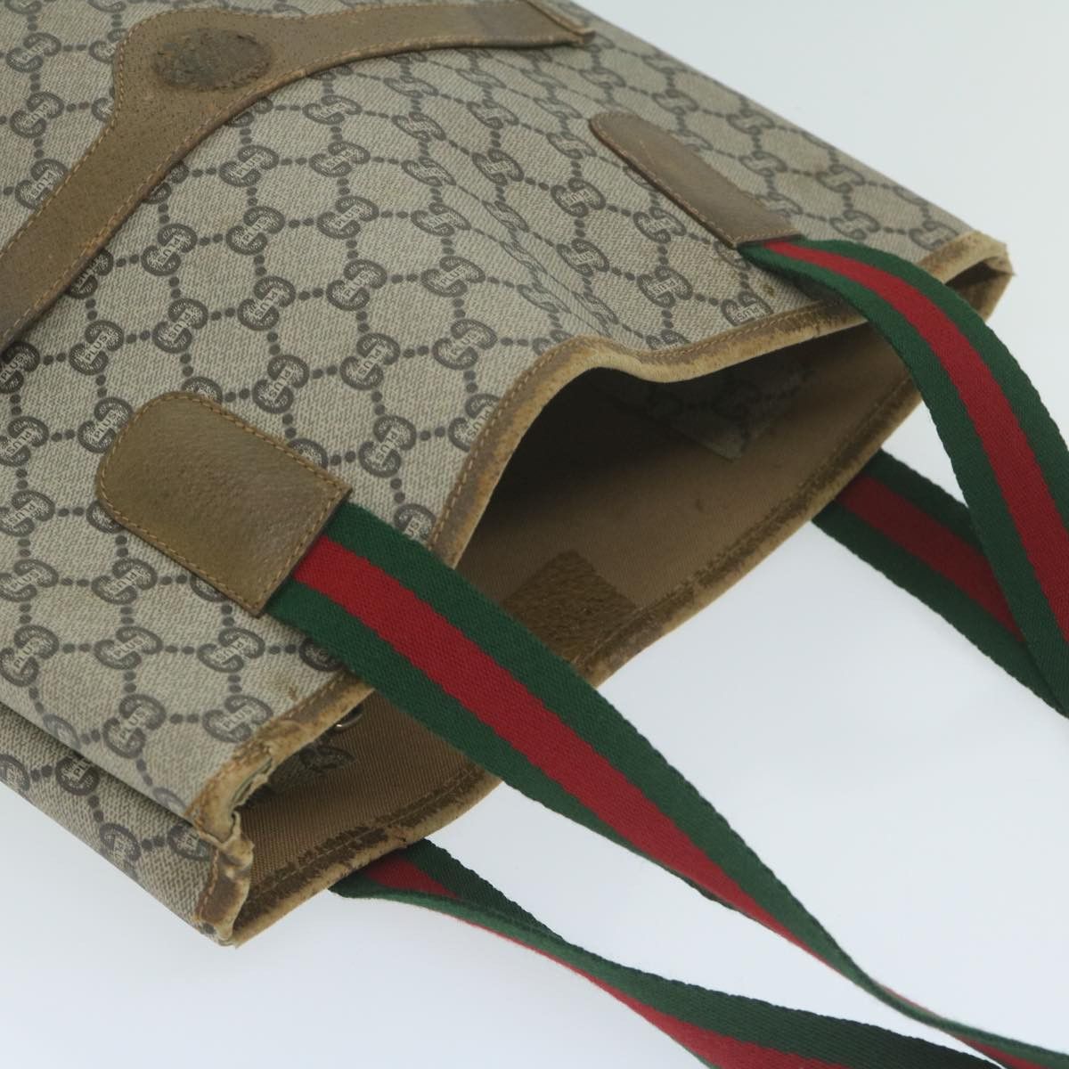 Gucci GUCCI GG Plus Supreme Web Sherry Line Tote Bag Beige Red Size ONE SIZE - 6 Thumbnail