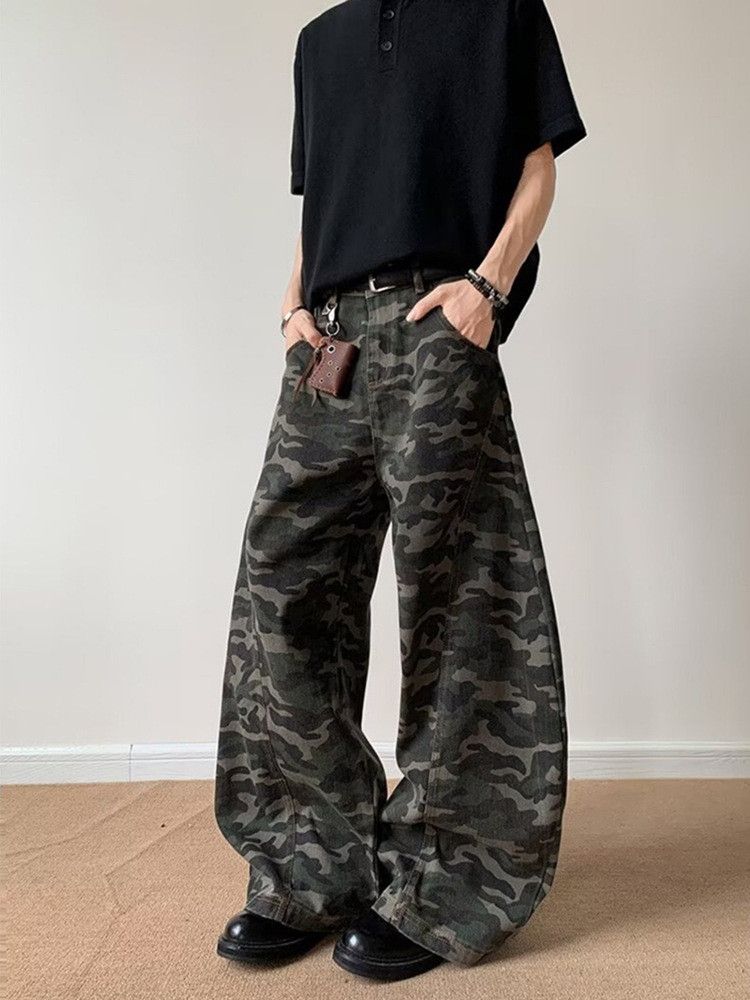 Japanese Brand Men's loose wide-leg casual patchwork camouflage jeans Size US 32 / EU 48 - 4 Thumbnail