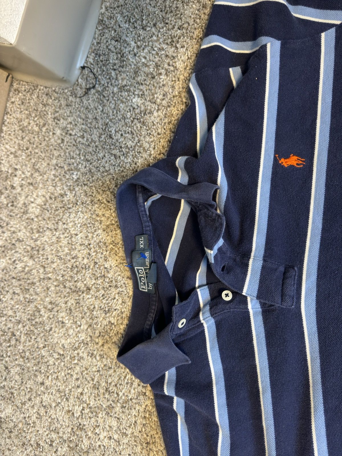 Polo Ralph Lauren Vintage Polo Ralph Lauren Blue Striped Polo Shirt Size US XXL / EU 58 / 5 - 2 Thumbnail