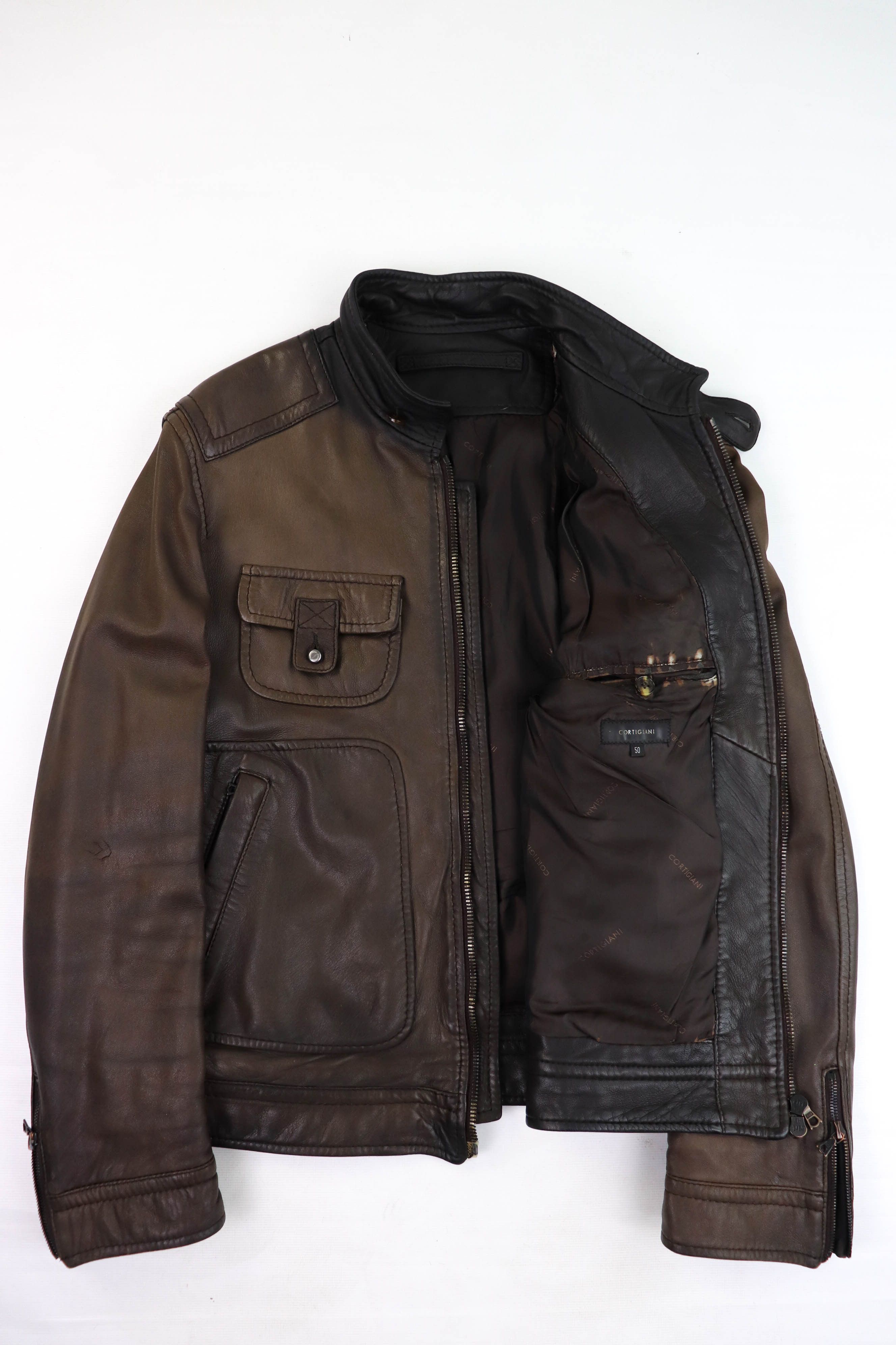 Cortigiani CORTIGIANI Faded Dark Brown RiRi Zippers Leather Jacket Size US M / EU 48-50 / 2 - 7 Thumbnail