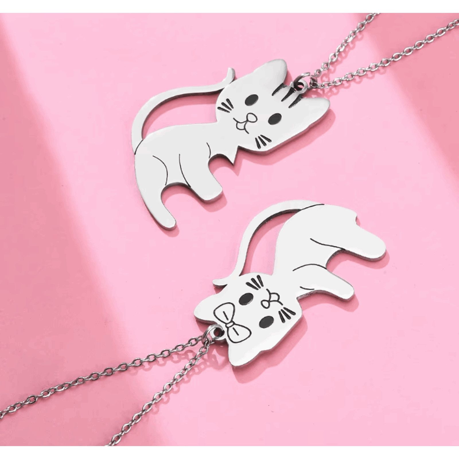 Other Matching Stainless Steel Cat Couple Necklaces | Set of 2 Size ONE SIZE - 3 Thumbnail