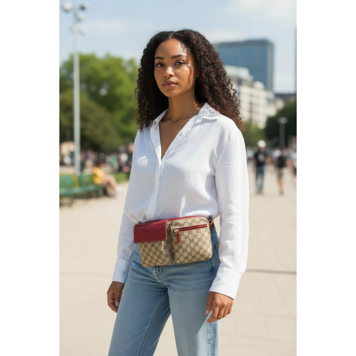 Gucci Gucci Pre-Owned GG Canvas & Leather Double Pocket Belt Bag Size ONE SIZE - 2 Thumbnail