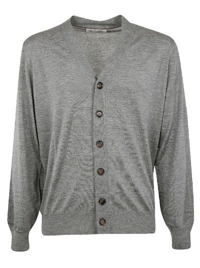 Brunello Cucinelli o1w1db10425 V-Neck Buttoned Cardigan in Light Grey Size US L / EU 52-54 / 3 - 1 Preview