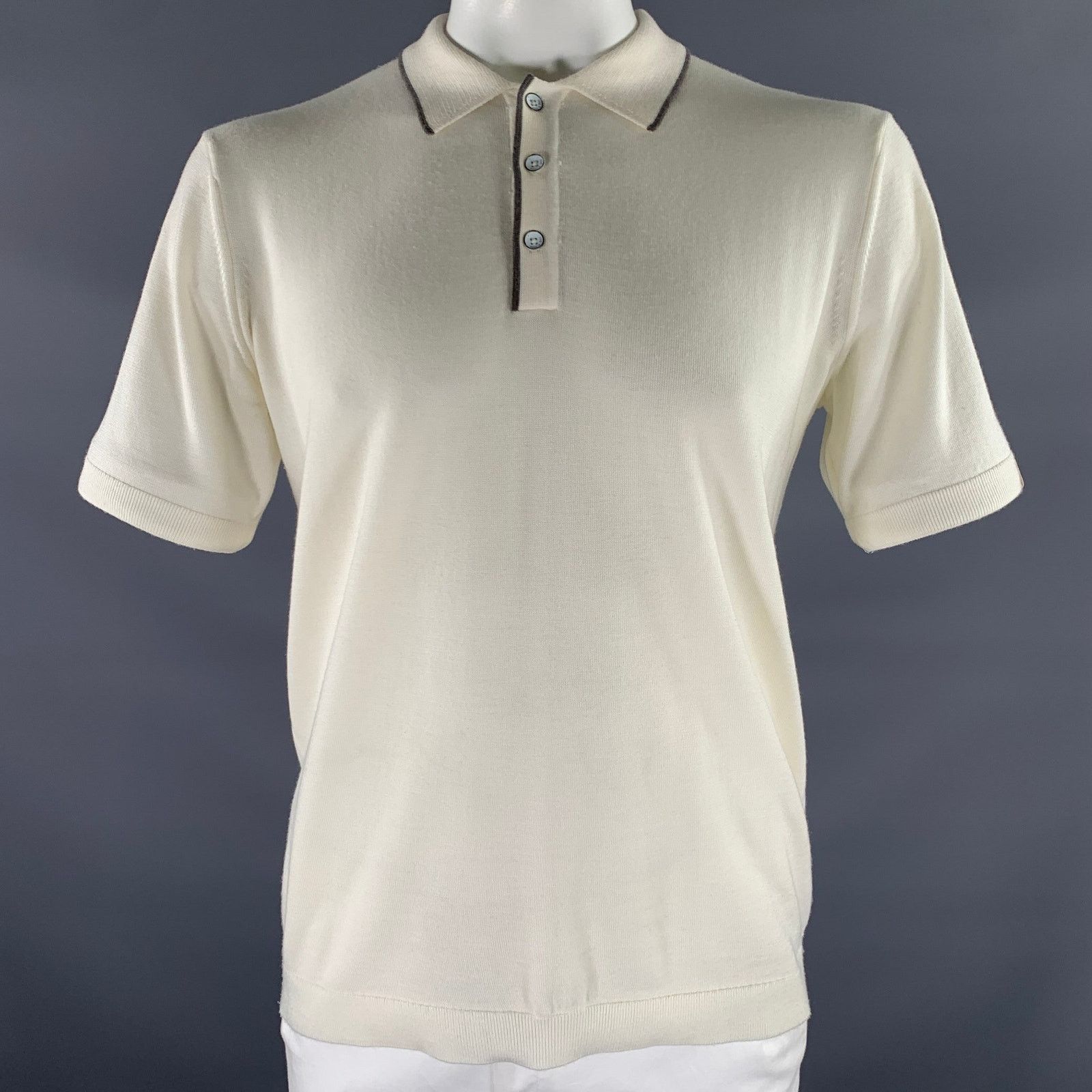 Rag & Bone RAG & BONE L Cream Grey Knitted Wool Cashmere Button Polo Size US L / EU 52-54 / 3 - 1 Thumbnail