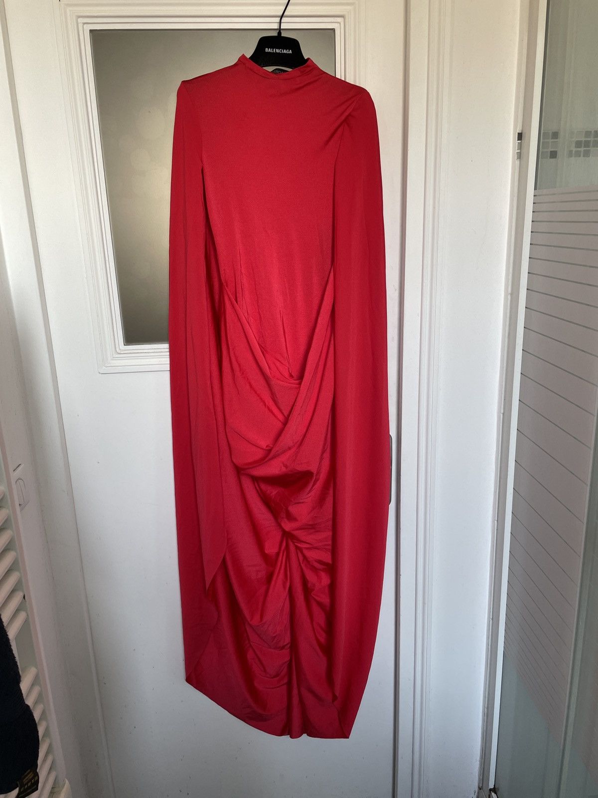 image of Balenciaga Draped Dress Wi22 / 360 Show (Look 55) in Red, Women's (Size XS)