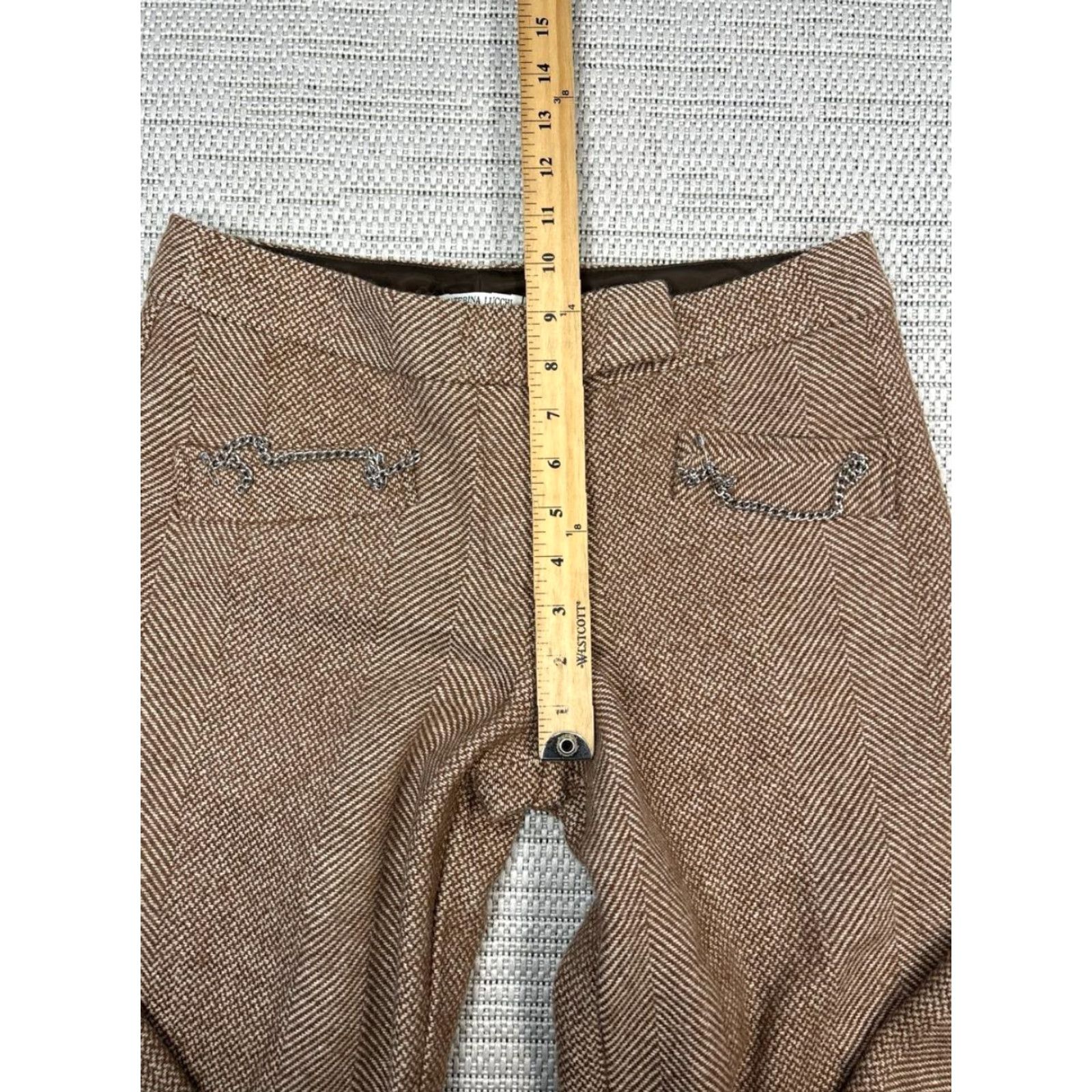 Vintage Catrina Lucci Pants Womens 42 Brown Herringbone Wide-Leg Mid Rise Casual Travel Jeans Trousers Size 28" / US 6 / IT 42 - 5 Thumbnail