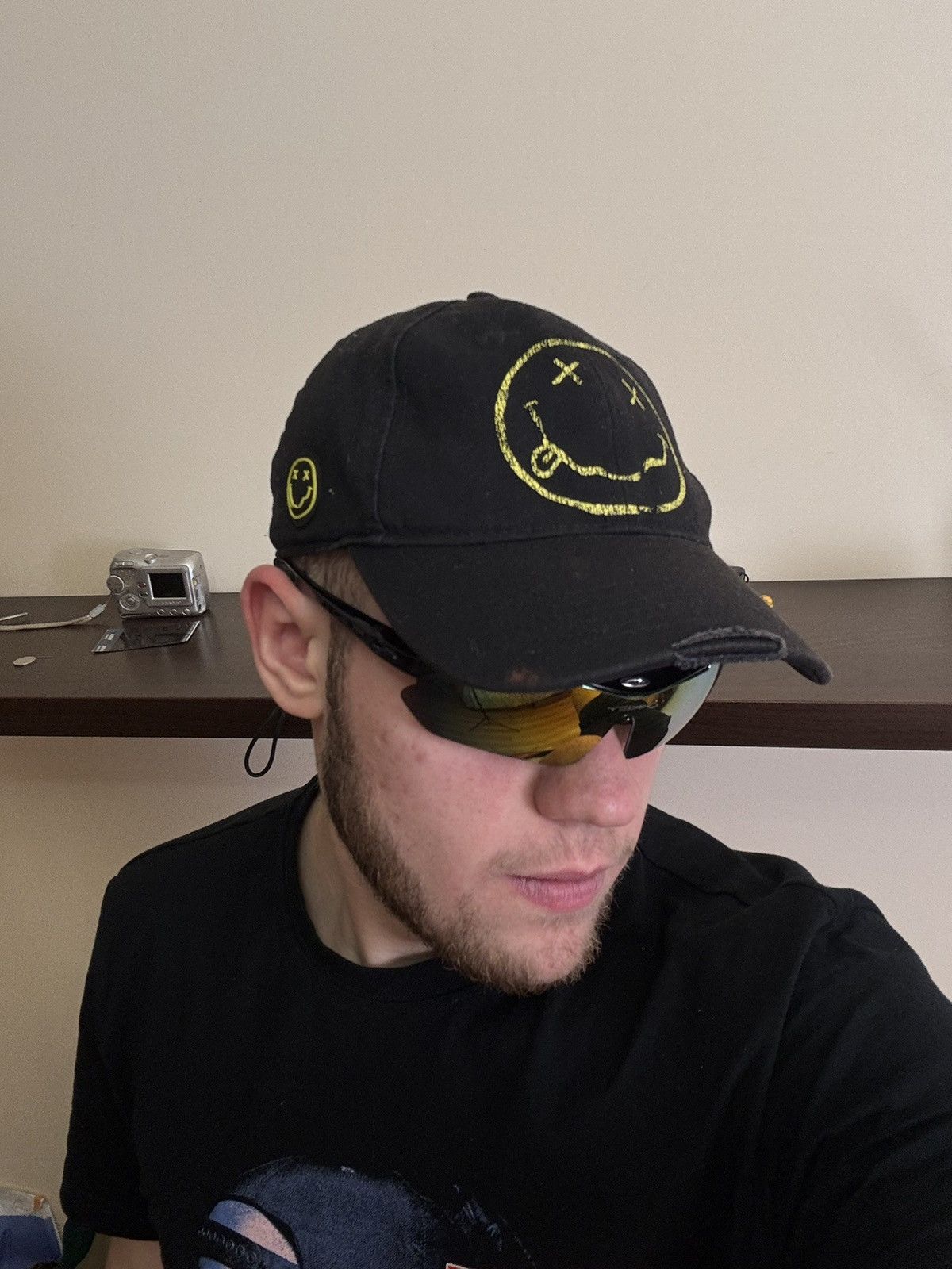 Nirvana Vintage Nirvana Cap Smiley Face Black 2011 Grunge Rock Band Size ONE SIZE - 1 Thumbnail