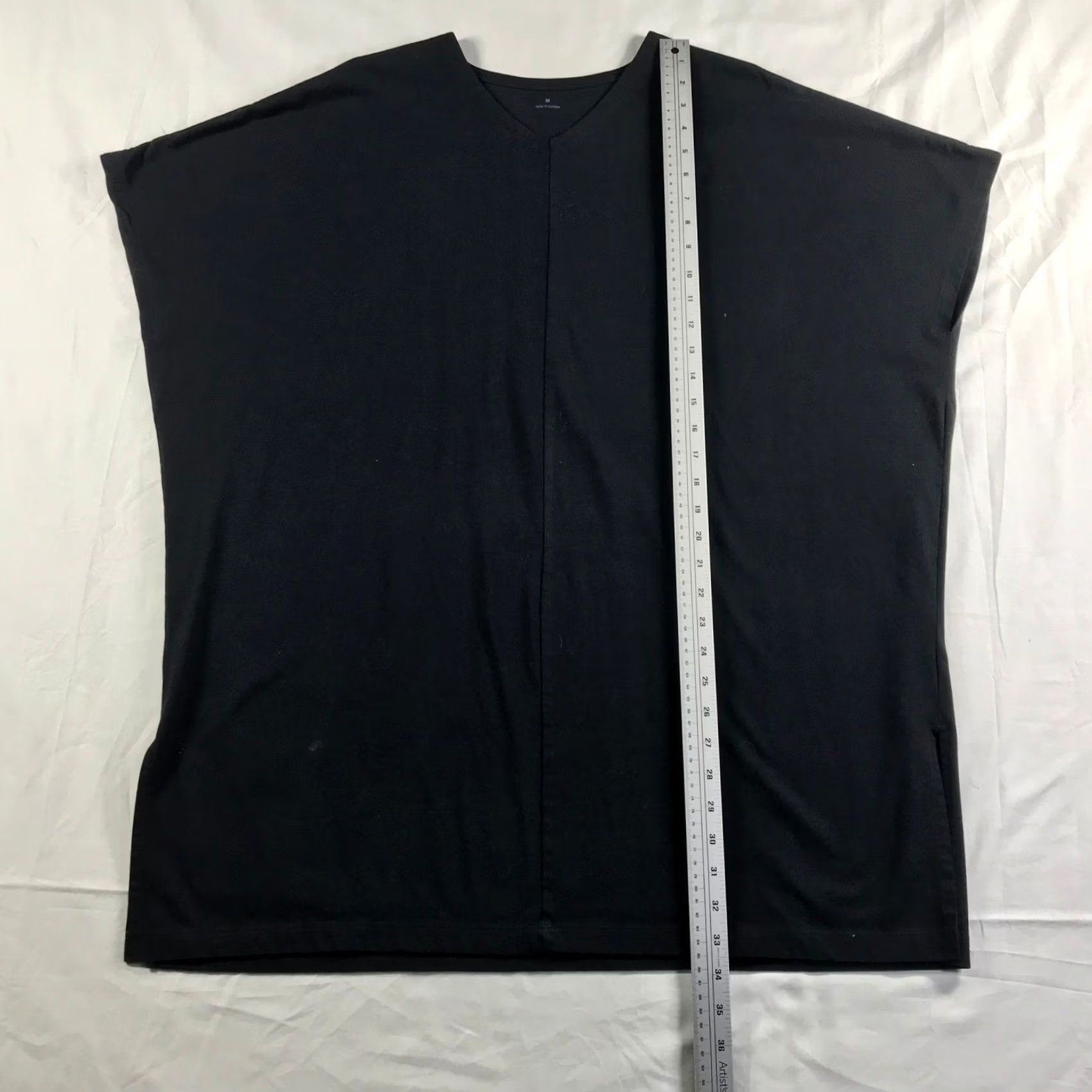 Muji MUJI Black V-Neck Tunic Top Short Sleeve Cotton Blend Size M Womens Oversized Relaxed Jersey Casual Size M / US 6-8 / IT 42-44 - 2 Thumbnail