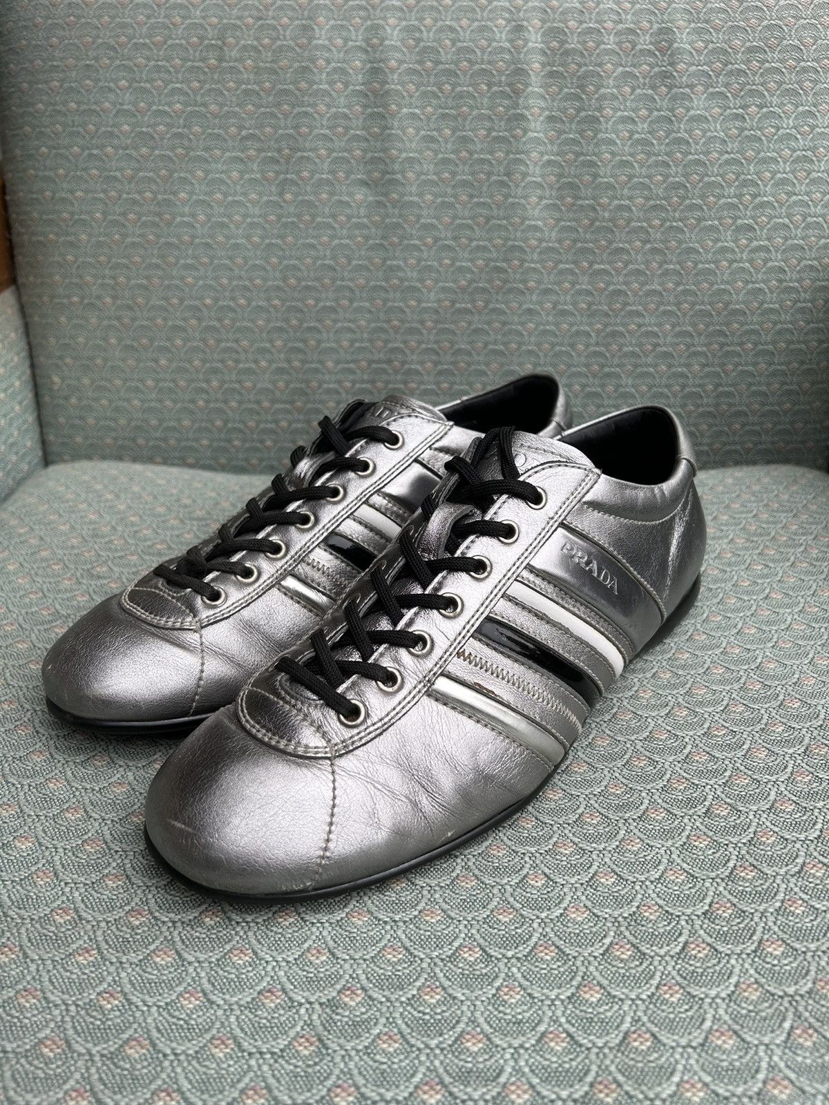 Prada Vintage Prada Silver Metallic Bowling Shoe Sneakers