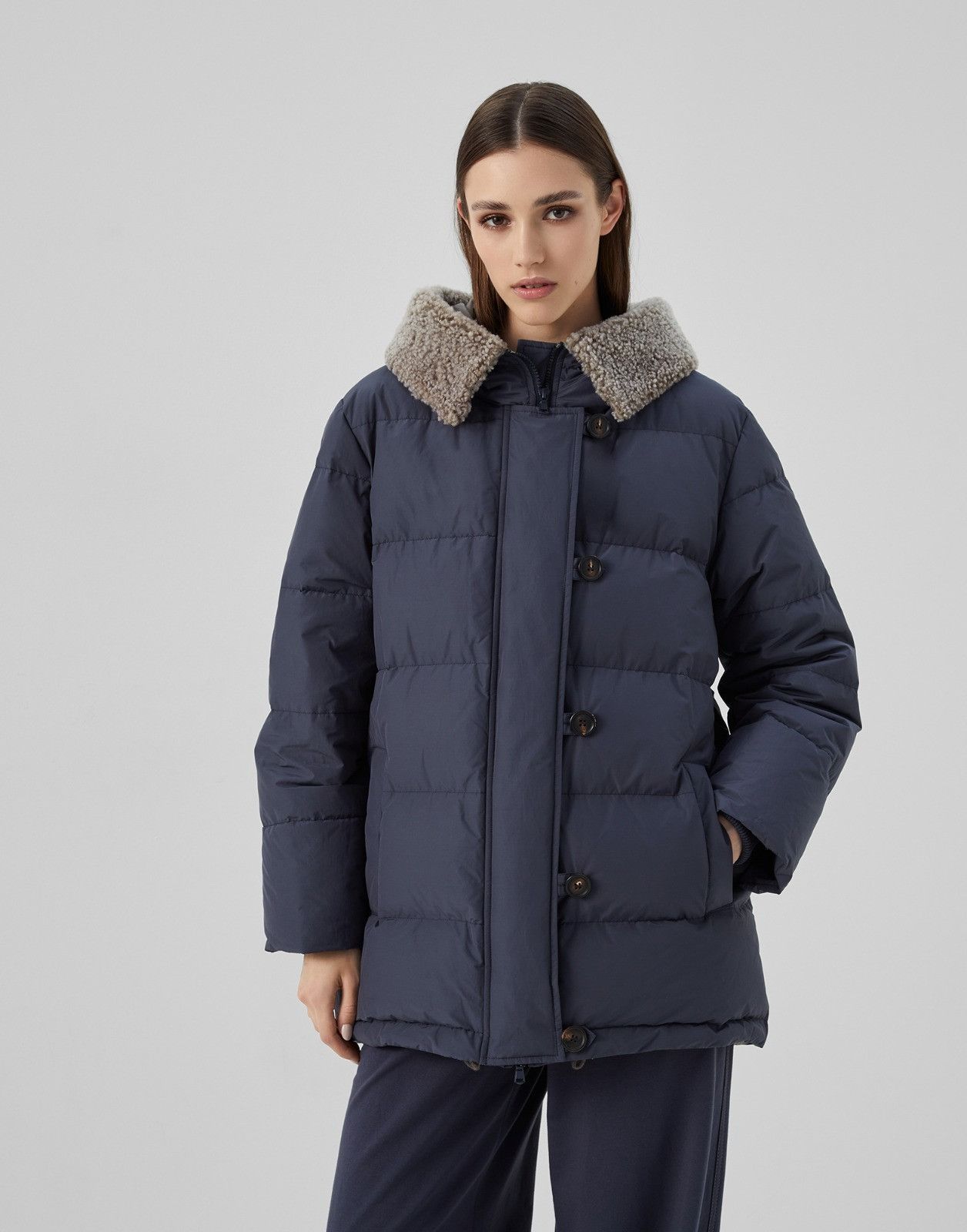 Brunello Cucinelli o1la1rc1a0225 Padded Jacket in Navy Size L / US 10 / IT 46 - 1 Thumbnail