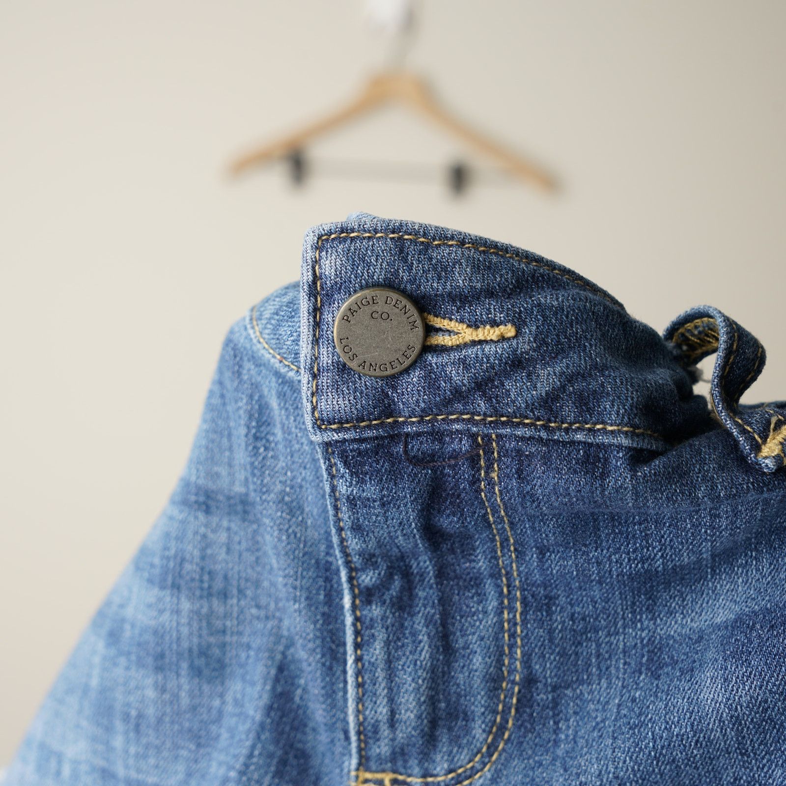 Paige Paige Rolled Cuff Hem Distressed Jean Shorts Medium Wash Zip Size 29" - 7 Thumbnail