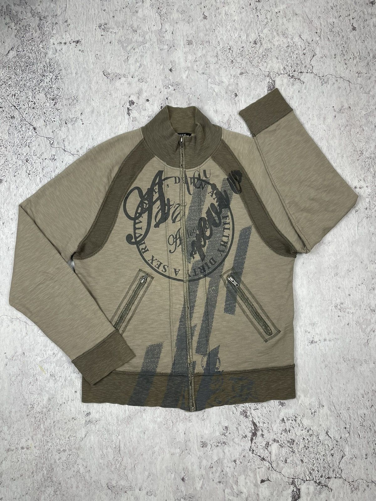Japanese Brand × Vintage Vintage Y2K Men’s TopMan Dirty A Sex Brown Zip Hoodie Size US L / EU 52-54 / 3 - 1 Thumbnail
