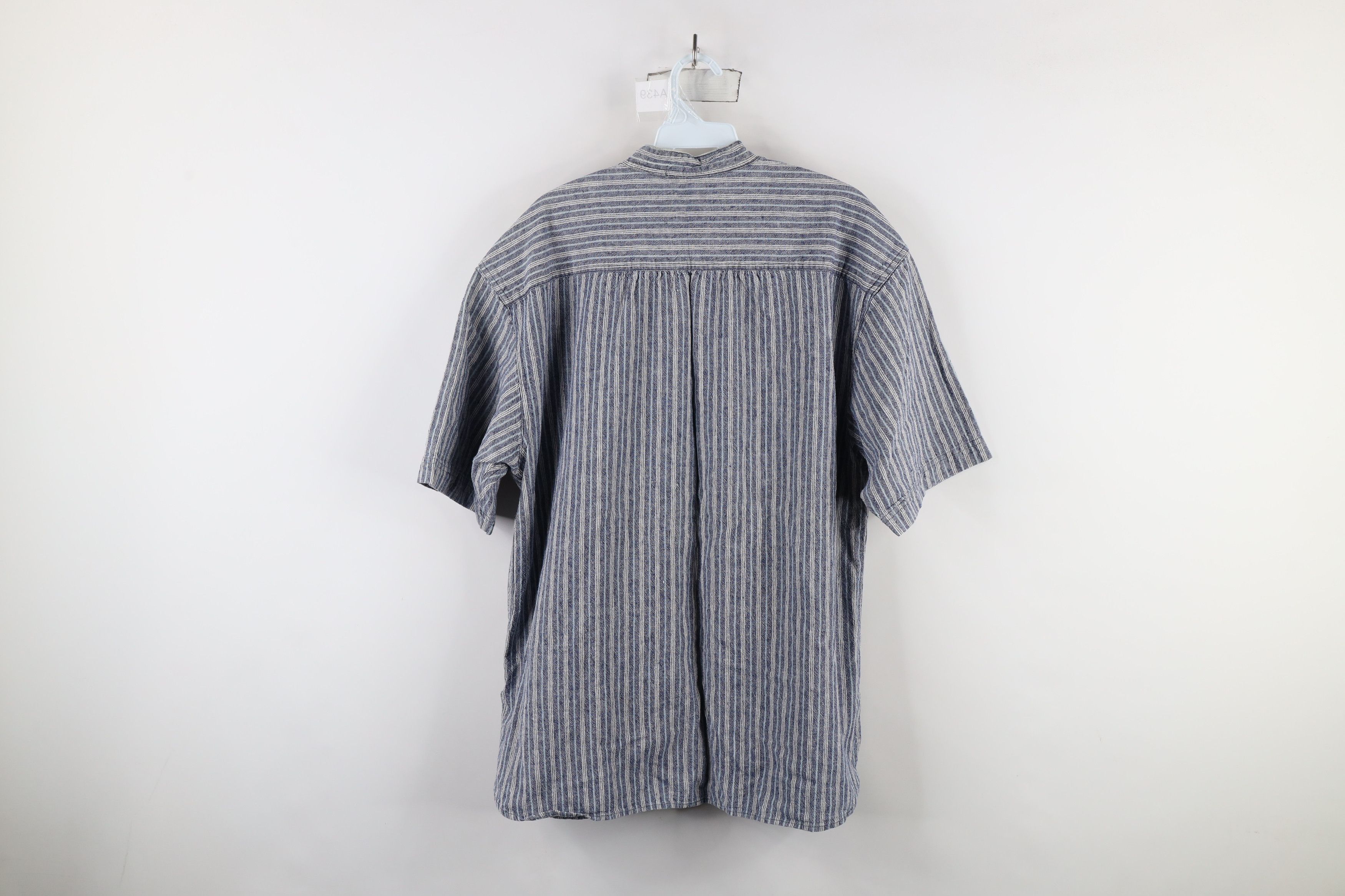 Vintage Vintage 90s Streetwear Striped Band Collar Button Shirt Size US L / EU 52-54 / 3 - 9 Thumbnail